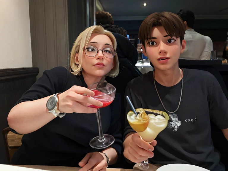 Mother and son having a drink