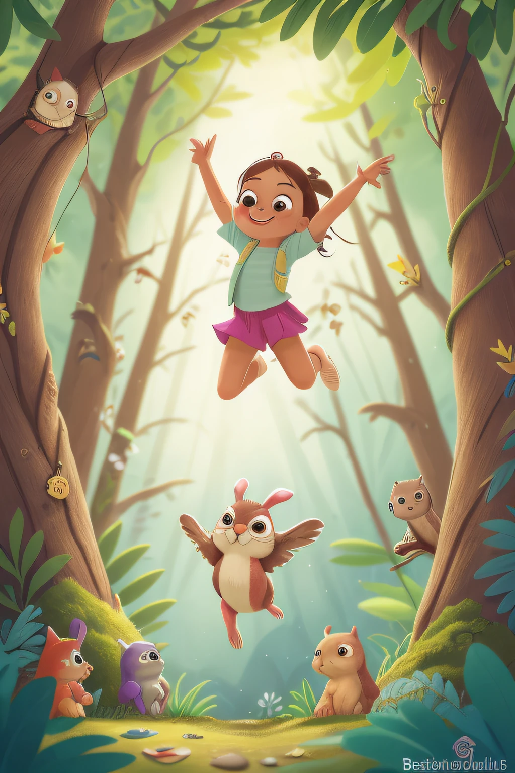 It was a sunny morning in the Enchanted Forest, onde a Turma dos Animais Falantes acorda cheia de energia. O coelho saltador, the wise little owl, the squirrel Rodopio and the turtle Lenta started the day by performing with animation. Each revealed their unique talents: Jumper saltou alto, Sage told enchanting stories, Rodopio faz acrobacias divertidas e Lenta, bem, She was the wisest and most caring of all. Junto, decidimos explorar a floresta em busca de aventuras emocionantes.