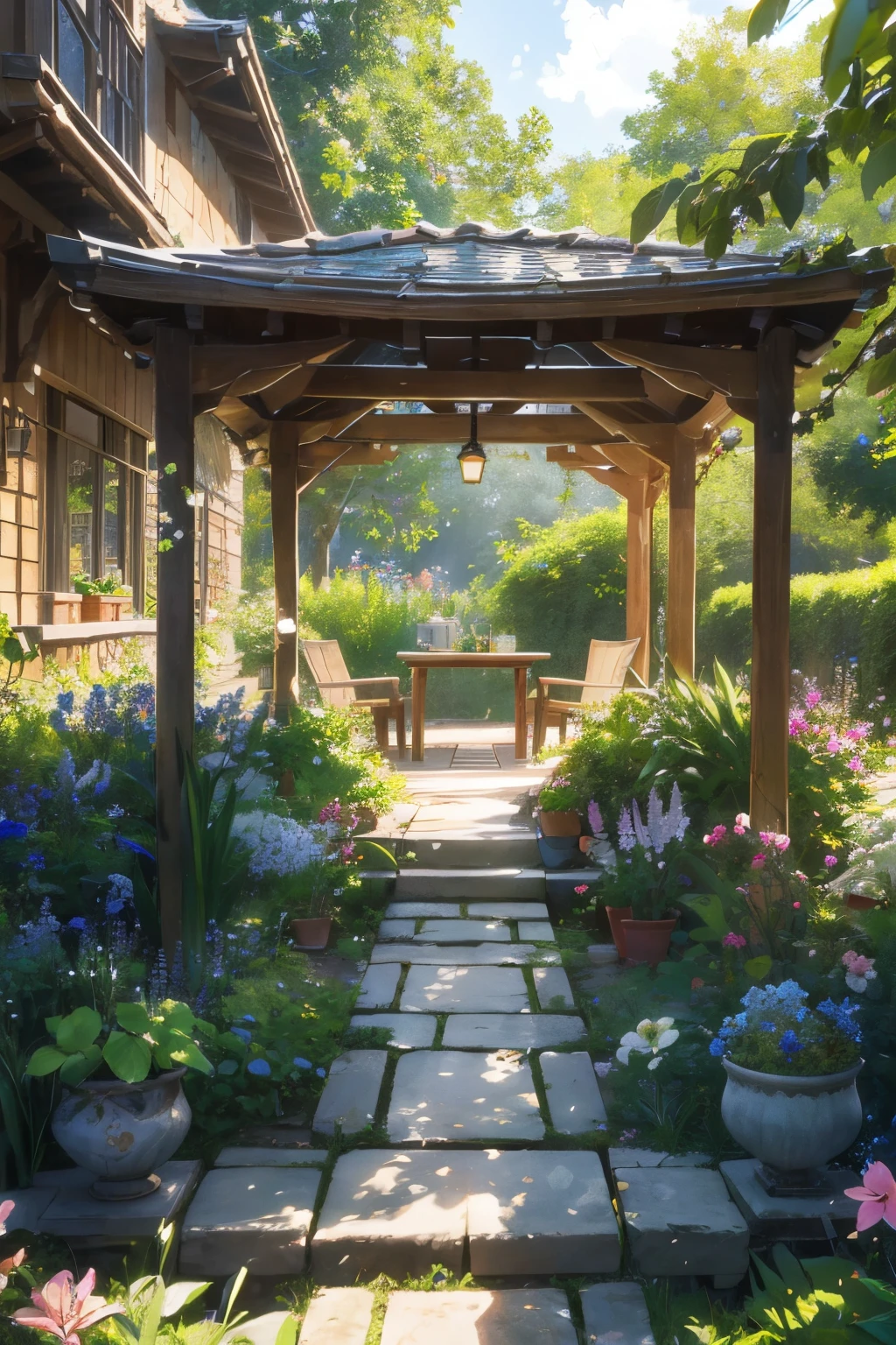Enter a charming rustic garden, where nature reveals itself in its most genuine form. Irregular stone paths lead to every nook and cranny, revealing surprises at every step. The soft scent of wildflowers lingers in the air, while the lush green of plants envelops the space in its serenity.
In the shade of ancient trees, you will find cozy wooden benches, inviting you to rest and contemplate. Ceramic vases with delicate flowers color the corners, bringing a touch of life and joy to the environment. The soft sound of a water fountain echoes harmoniously, creating a serene and relaxing atmosphere. The birds sing enchanting melodies, bringing the feeling of being immersed in nature itself.
A small pergola covered in vines offers a cozy space to enjoy quiet moments. At night, delicate pendant lights gently illuminate the garden, creating a magical and welcoming atmosphere.
In this rustic garden, time seems to slow down. Each element carefully arranged to create an enchanting haven where peace, serenity and connection with nature can be found. It's an invitation to get lost in the charms of this green oasis and recharge your energies amidst the and adopted beauty of nature.