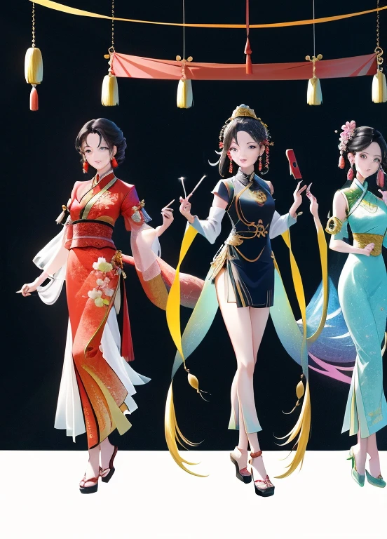arte de anime digital detalhada,uma imagem,tmasterpiece,Max Detalhe,(melhor qualidade de imagem),Three people take a selfie,((((woman on the left|Mulher do meio:2|Woman on the right))),No meio, uma mulher vestida com roupas tradicionais chinesas,Asian woman on the left,Asian woman on the far right,Pose imponente,Da foto China, wuxia de corpo inteiro, Fantasia chinesa, Three futuristic princesses, xianxia fantasia, angulo holandes,3 mulheres juntas
