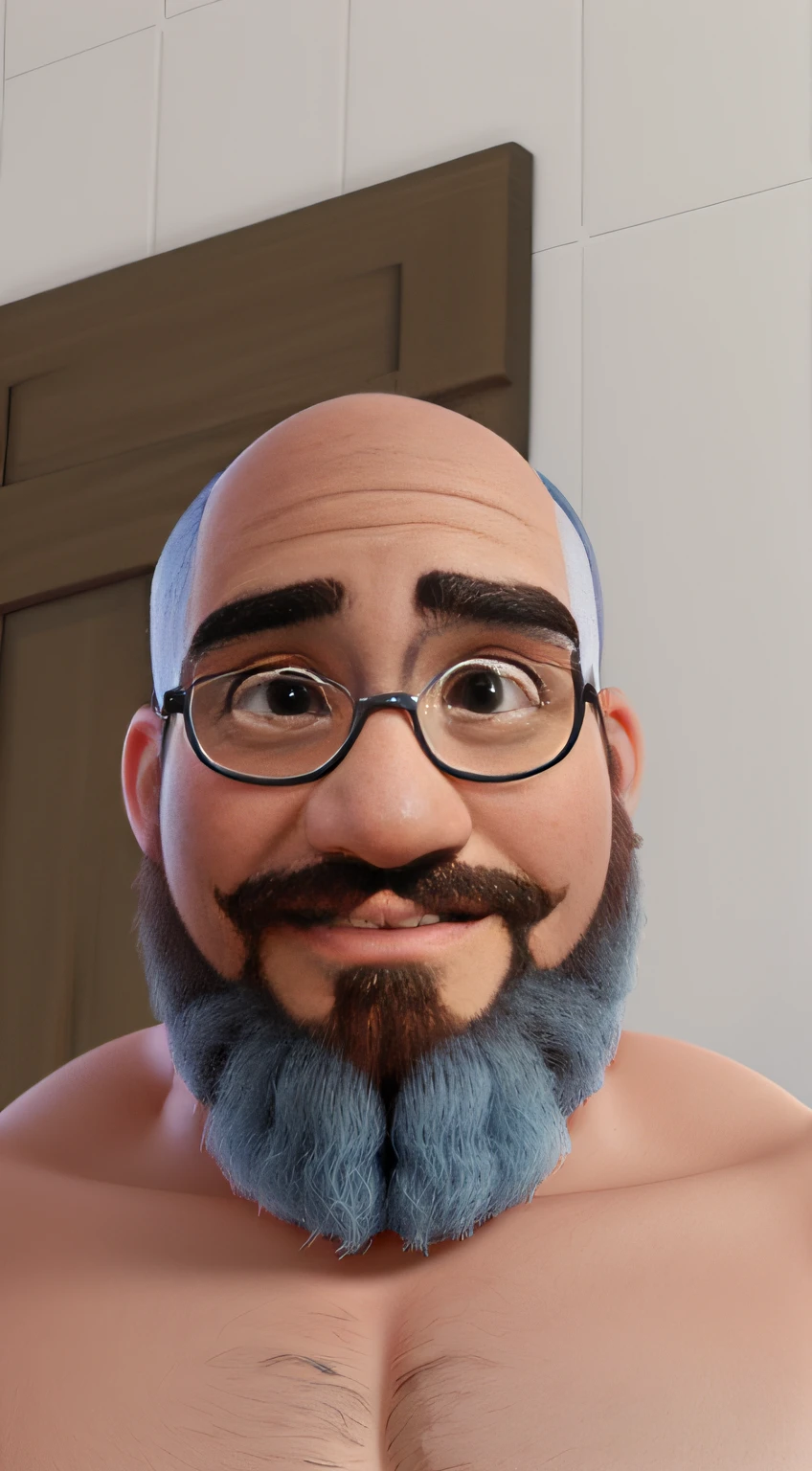 Um homem moreno com barba branca careca meio gordo com sua neta recem nacida estilo disney pixar, alta qualidade, melhor qualidade,