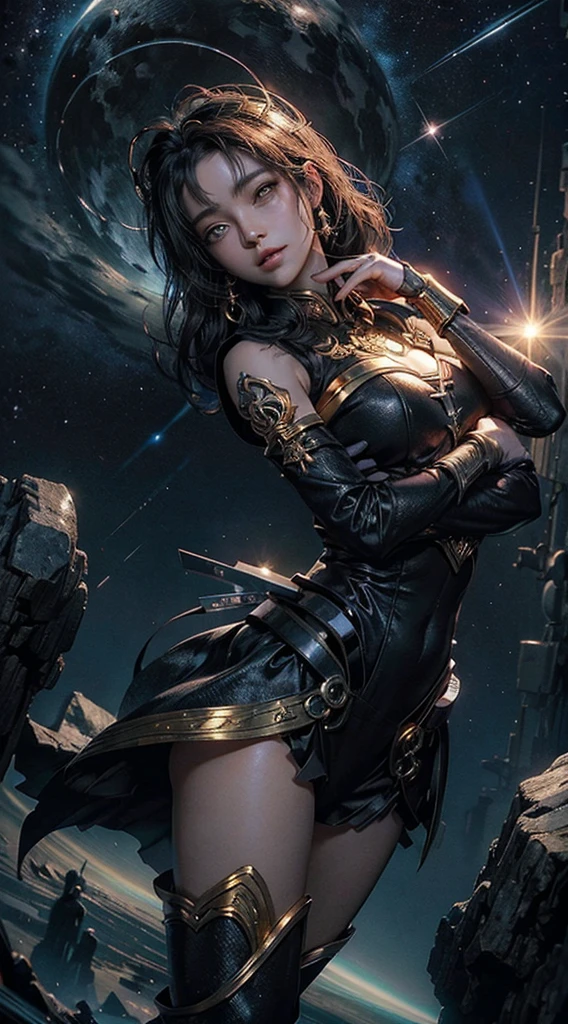 menina cabelo curto, estilo anime 4K, mulher bonita sedutora, dream space background, cores suaves, manga, Shojo, habilidade, Cultivo, Sonhando, superior, obra prima, alta resolução, (Corpo requintado: 1.5), beleza estonteante, (Pele leitosa: 1.3), Delicate cosmic background details, Meias pretas, beleza, ofuscar, obscuro, desespero, mercy, pathetic, Films,, ombro nu, (O meio), (corpo atraente: 0.8),..