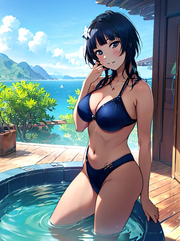 A fifty-year-old woman sitting on a chair wearing a black bikini, seductive Anime Girls, Realistic Bikini, attractive Anime Girls, Beautiful and attractive anime teen, Beautiful and attractive anime woman, beautiful Anime Girls, Realistic young gravure idol, Beautiful Anime Women, Smooth anime CG art, Sexy Girl, Anime Girlss, Anime Girls, beautiful Anime Girls squatting, tits, Cute Bikini