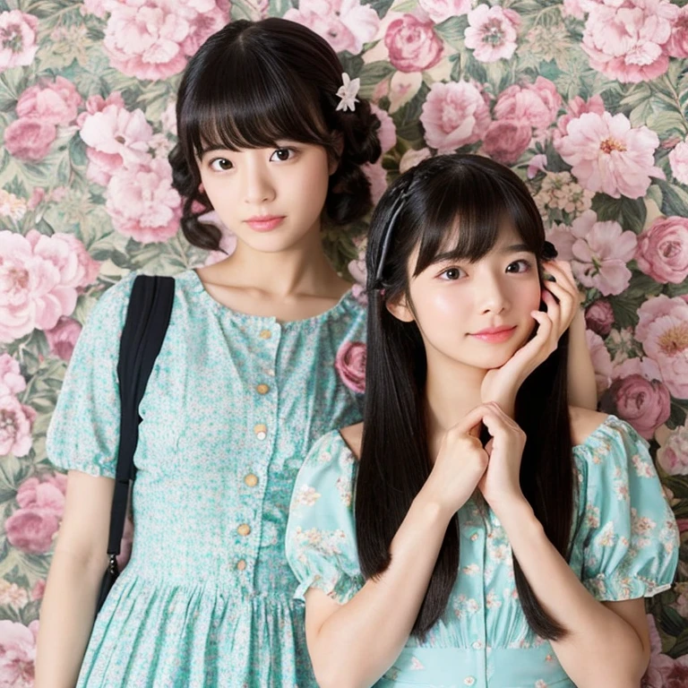 An ultra-high picture quality、Perfect Photo、18-year-old beautiful girl、Japan beautiful girl、hi-school girl、light skinned、slender、Black Haired Beautiful Girl、cute little、Beautuful Women、floral wallpaper、Cute room、(((Hair styling)))、((( Putting hair together)))、(cute and stylish clothes)、(tiny chest)、With bangs、(hate)、(Painful)、(half-opened mouth)、sports hair、Straight hair、glares、