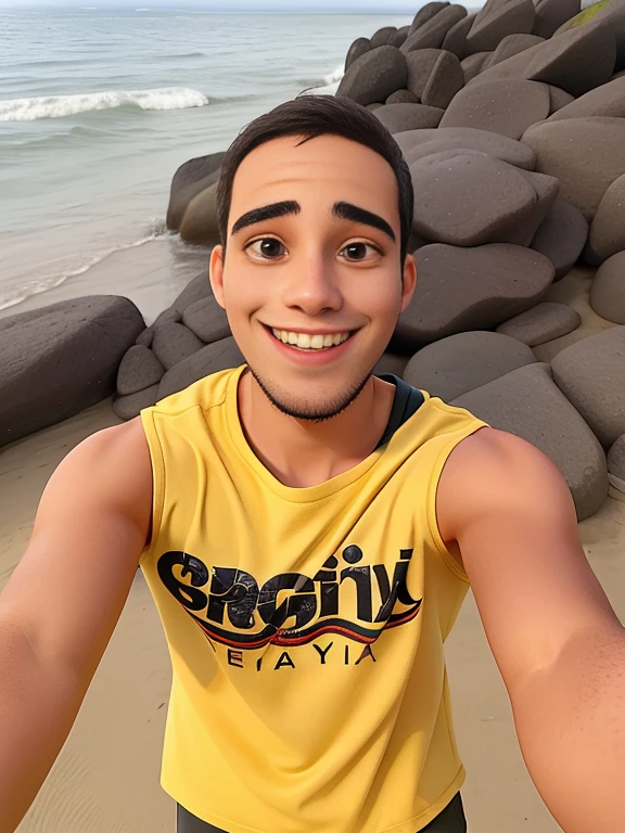 Jovem de 32 anos sorrindo para selfie