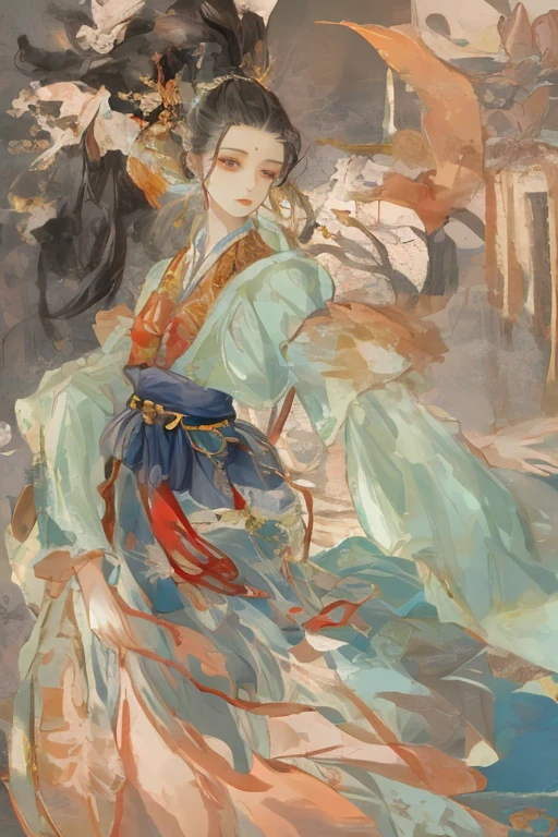Ancient Chinese beauties flying in the sky,wearing ancient chinese costume,flowing tulle,seda clara,lazy posture,large lotus leaf,lotuses,estilo de pintura a tinta,cor limpa,Tribunal decisivo,Leave white space,impressionista,tmasterpiece,hiper-detalhado,Epic composition, Qulidade Superior, HighestQuali, 4k --v 6