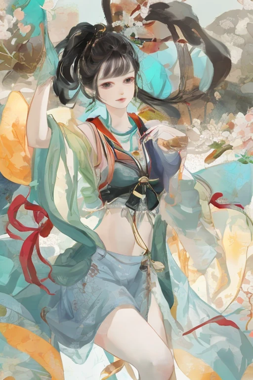 Ancient Chinese beauties flying in the sky,wearing ancient chinese costume,flowing tulle,seda clara,lazy posture,large lotus leaf,lotuses,estilo de pintura a tinta,cor limpa,Tribunal decisivo,Leave white space,impressionista,tmasterpiece,hiper-detalhado,Epic composition, Qulidade Superior, HighestQuali, 4k --v 6