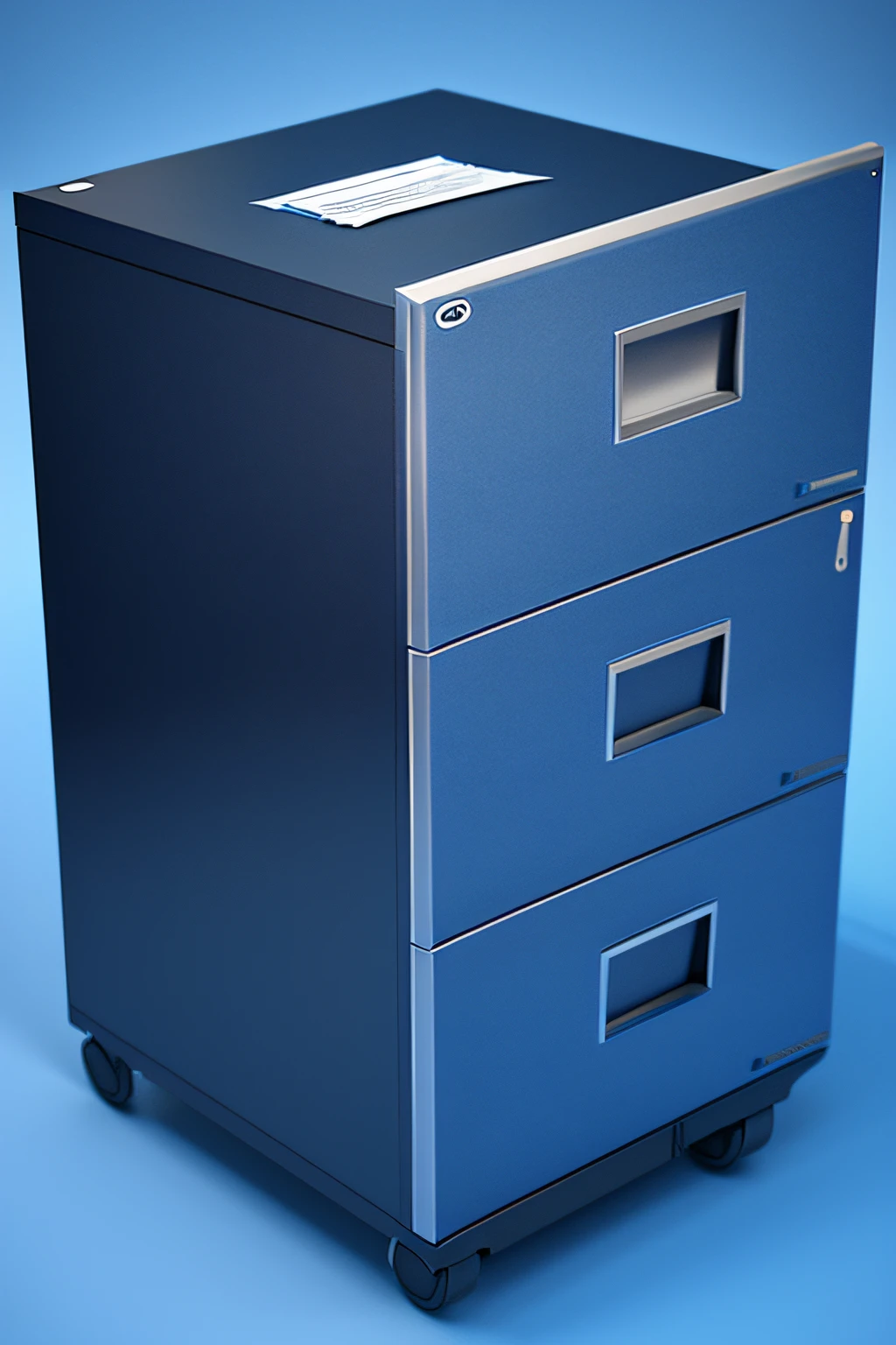 A filing cabinet with documents,There a blue folder inside, Icon for the AI application, computer generated, Isometric 8K, 3d icon, my computer icon, 8K rendering&cite;, blueshift render, Application icon, No rating, computer generated, Double action rendering, Web page rendering, animation style rendering