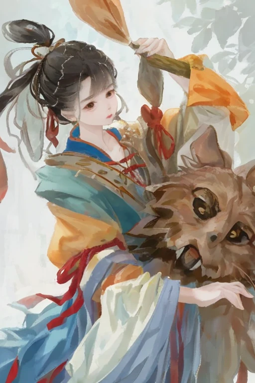 Ancient Chinese beauties flying in the sky，wearing ancient chinese costume，flowing tulle，seda clara，lazy posture，large lotus leaf，lotuses，estilo de pintura a tinta，cor limpa，Tribunal decisivo，Leave white space，impressionista，tmasterpiece，hiper-detalhado，Epic composition, Qulidade Superior, HighestQuali, 4k --v 6