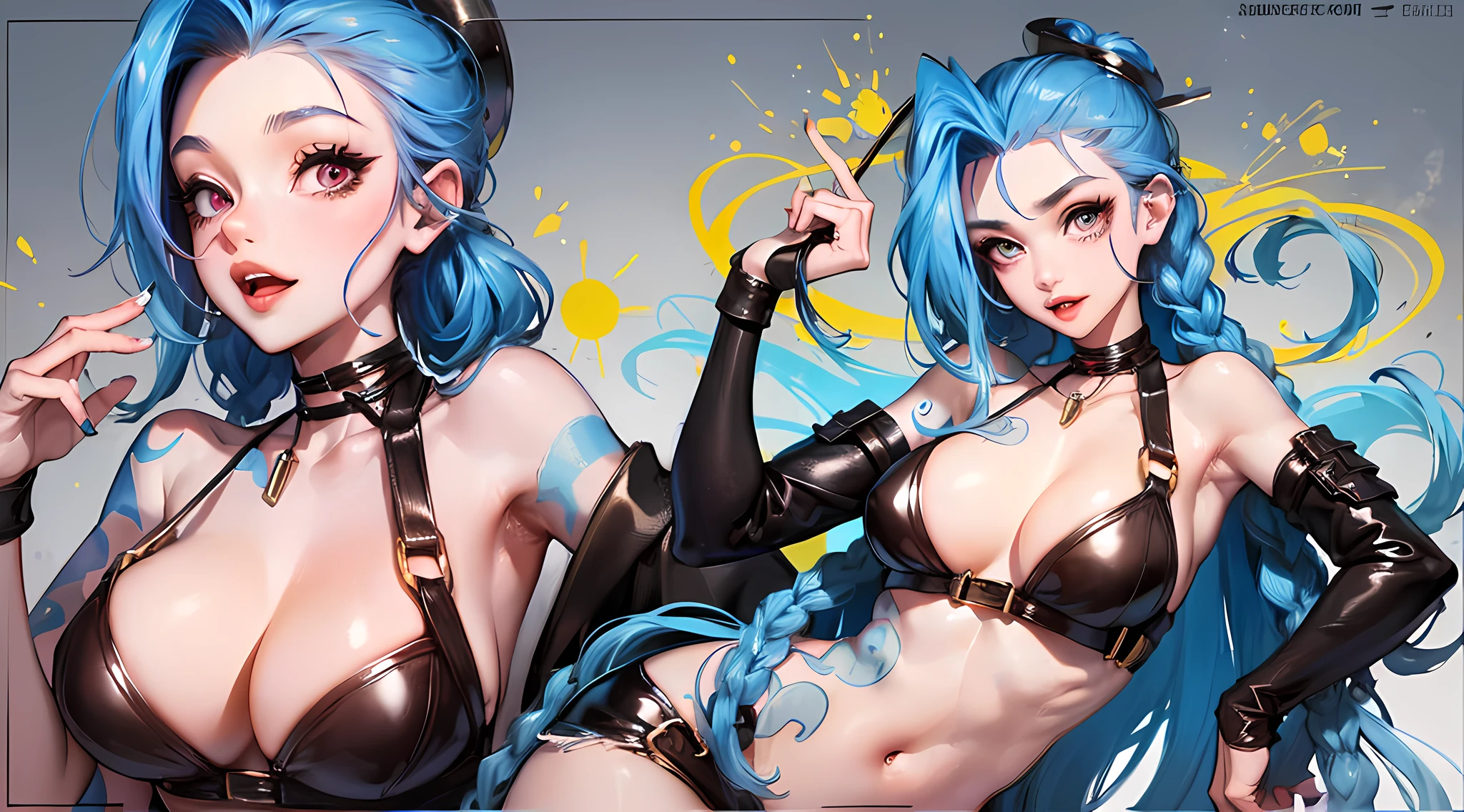 Jinx,Fleshy thighs,Poster publicity style,Pose,Simetall,C cup,Happy expression