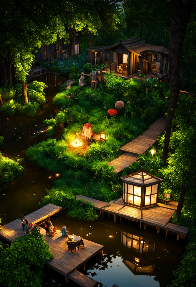 tmasterpiece，Best quality at best，Extremely beautiful reflection，The best reflections。（Very detailed CG unity 8K wallpaper），（Best quality at best），（The best illustrations），（The best shadoirl，silkouette，MuCoi，Delicate makeup，Quiet Jiangnan water town，Supai architecture，Beautiful roses，quiet streams，Glowing small mushrooms，surrounded by exquisite leaves and branches，There are also fireflies and glowing particle effects，，（nature elements），（Gangnam theme），（Foliage），（tree branch），（glowworm），butterflyquisite leaves），（with light glowing），（Particle effect）。 , Isometric 3D, Octane rendering, Ray traching, ultra-detailliert