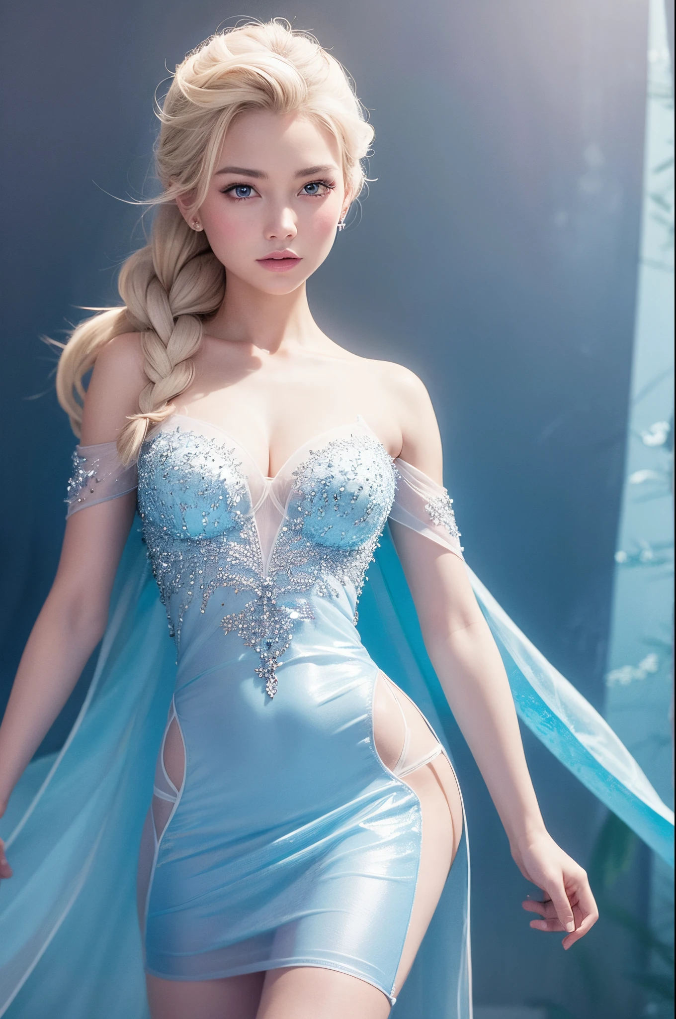 (best quality, masterpiece), 1girl, upper body, looking at the viewer, frozen, Elsa, white background