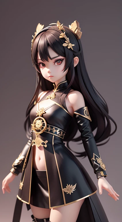 Dressed in black，One guy，Like the Queen，Characters in CrossFire，femele，extremely，Detailed rendering using 3D rendering technology，stylized expression of digital art。Render a cute 3D anime girl，stylized presentation，Adorable ceramic dolls and ultra-detailed fantasy characters appear simultaneously，Presented as a stylized 3D rendering。Cute images of forest creatures and digital art will also appear，The background depicts the atmosphere of April。