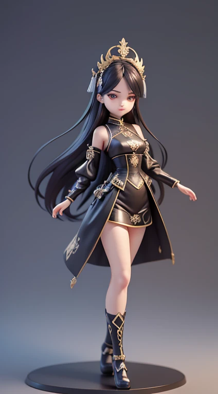 Dressed in black,One guy,Like the Queen,Characters in CrossFire,femele,extremely,Detailed rendering using 3D rendering technology,stylized expression of digital art。Render a cute 3D anime girl,stylized presentation,Adorable ceramic dolls and ultra-detailed fantasy characters appear simultaneously,Presented as a stylized 3D rendering。Cute images of forest creatures and digital art will also appear,The background depicts the atmosphere of April。