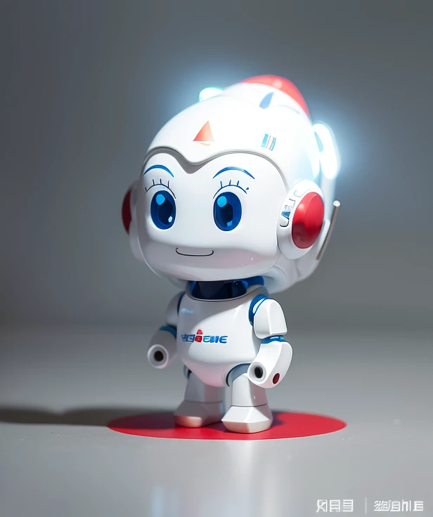 Character of white astronaut wearing red and blue helmet, Cute humanoid robot, Cute robot, friendly humanoid robot, friendly humanoid cyber robot, the most advanced humanoid robot, Cute characters, Little astronaut, Side view future programmer, full body mascot, portrait of an ai astronaut, white robot, Cute and friendly robot, Beautiful robot character design