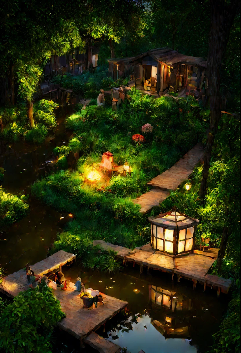tmasterpiece，Best quality at best，Extremely beautiful reflection，The best reflections。（Very detailed CG unity 8K wallpaper），（Best quality at best），（The best illustrations），（The best shadoirl，silkouette，MuCoi，Delicate makeup，Quiet Jiangnan water town，Supai architecture，Beautiful roses，quiet streams，Glowing small mushrooms，surrounded by exquisite leaves and branches，There are also fireflies and glowing particle effects，，（nature elements），（Gangnam theme），（Foliage），（tree branch），（glowworm），butterflyquisite leaves），（with light glowing），（Particle effect）。 , Isometric 3D, Octane rendering, Ray traching, ultra-detailliert