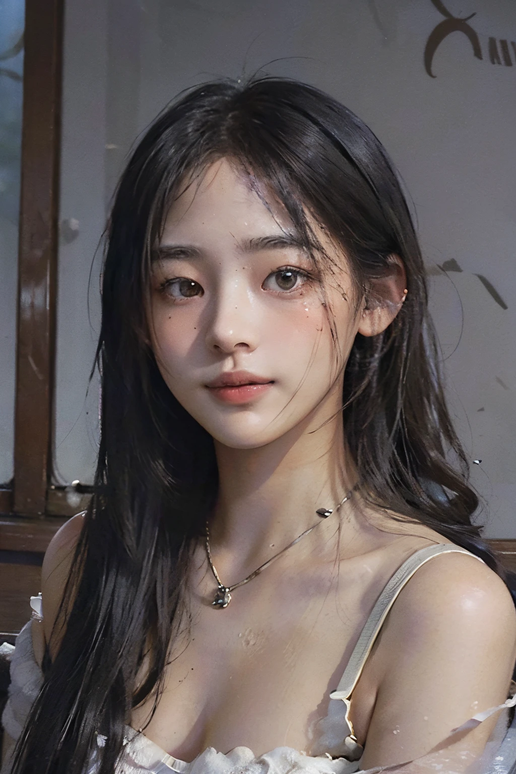 (RAW Photography、top-quality)、((nostalgia、Cile in the 1980s))、(Girl in a literary atmosphere:1.2)、(realisitic、Photorealsitic:1.3)、extremely delicate and beautiful、astonishing、huge tit、finely detail、masterpiece、ultra-detailliert、hight resolution、The best illustrations、Best Shadows、with an intricate、depth of fields、(Close up portrait of young beautiful woman:1.2)、length hair、hair messy、((((lowkey、Dark Scene、The dim))))、(((softlighting:1.4)))、(Skin color:1.4)、(smile shy)、(Movie angle)、foco nítido、volumetric fog、8k UHD、Digital SLR、hightquality、(film grains:1.4)、FujifilmXT3、(Look at viewers)、pale-skinned