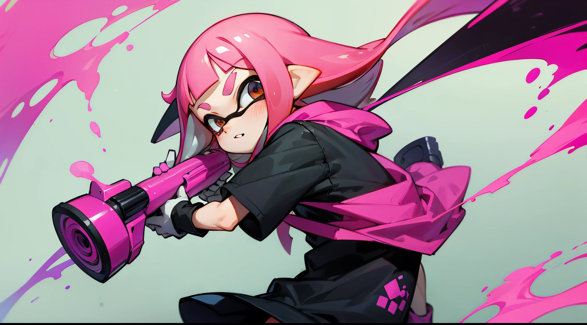 Splatoon 2,Inkling,pink geso,With spray charger,beginner clothes