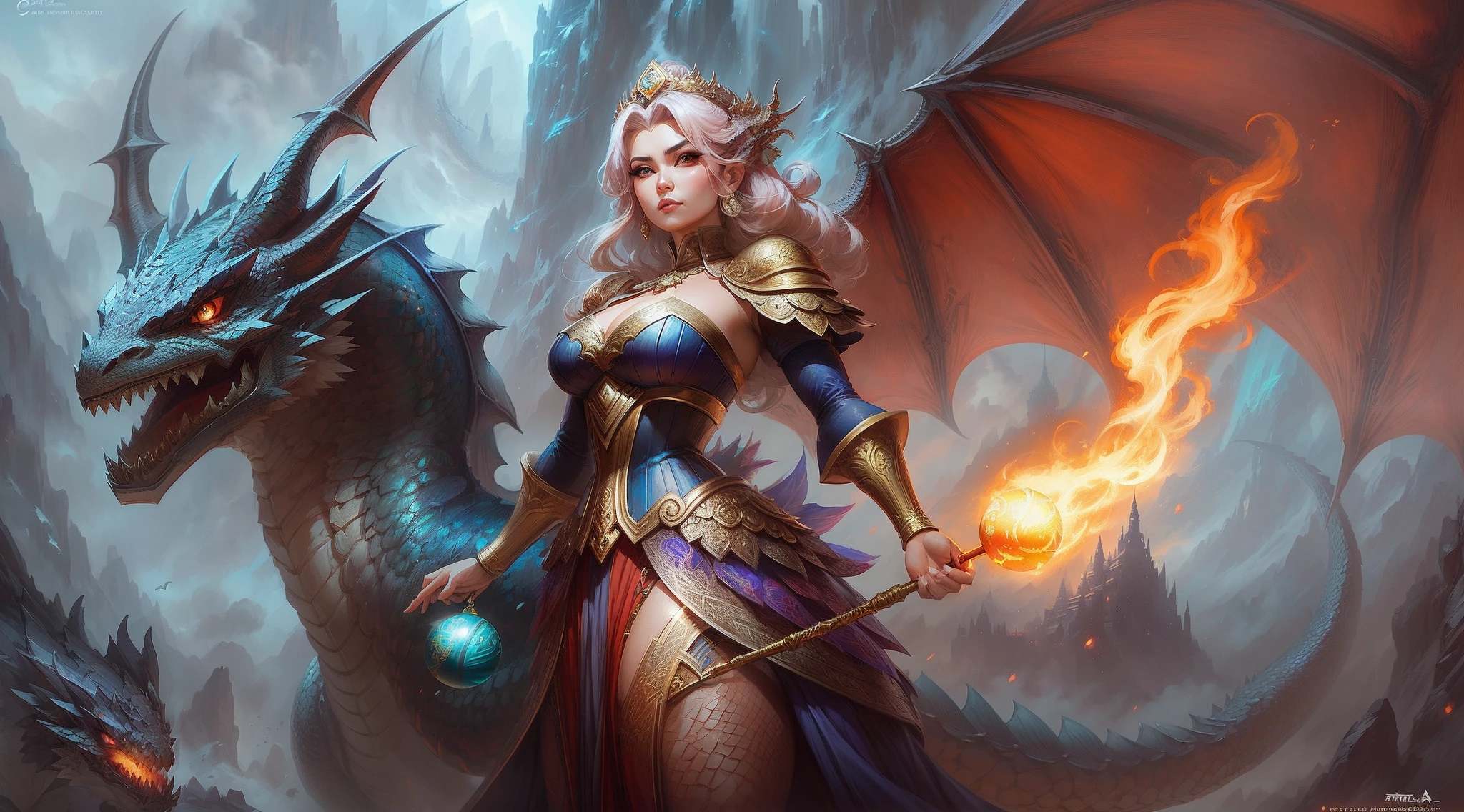 Arafed woman in a dress with a dragon and a ball, Artgerm detalhado, the dragon girl portrait, arte de fantasia detalhada, Estilo Artgerm, Queen of Dragons, arte conceitual | Artgerm, arte fantasia behance, Por Ruan Jia e Stanley Artgerm, Epic fantasy art style, Artgerm extremamente detalhado, dragon queen