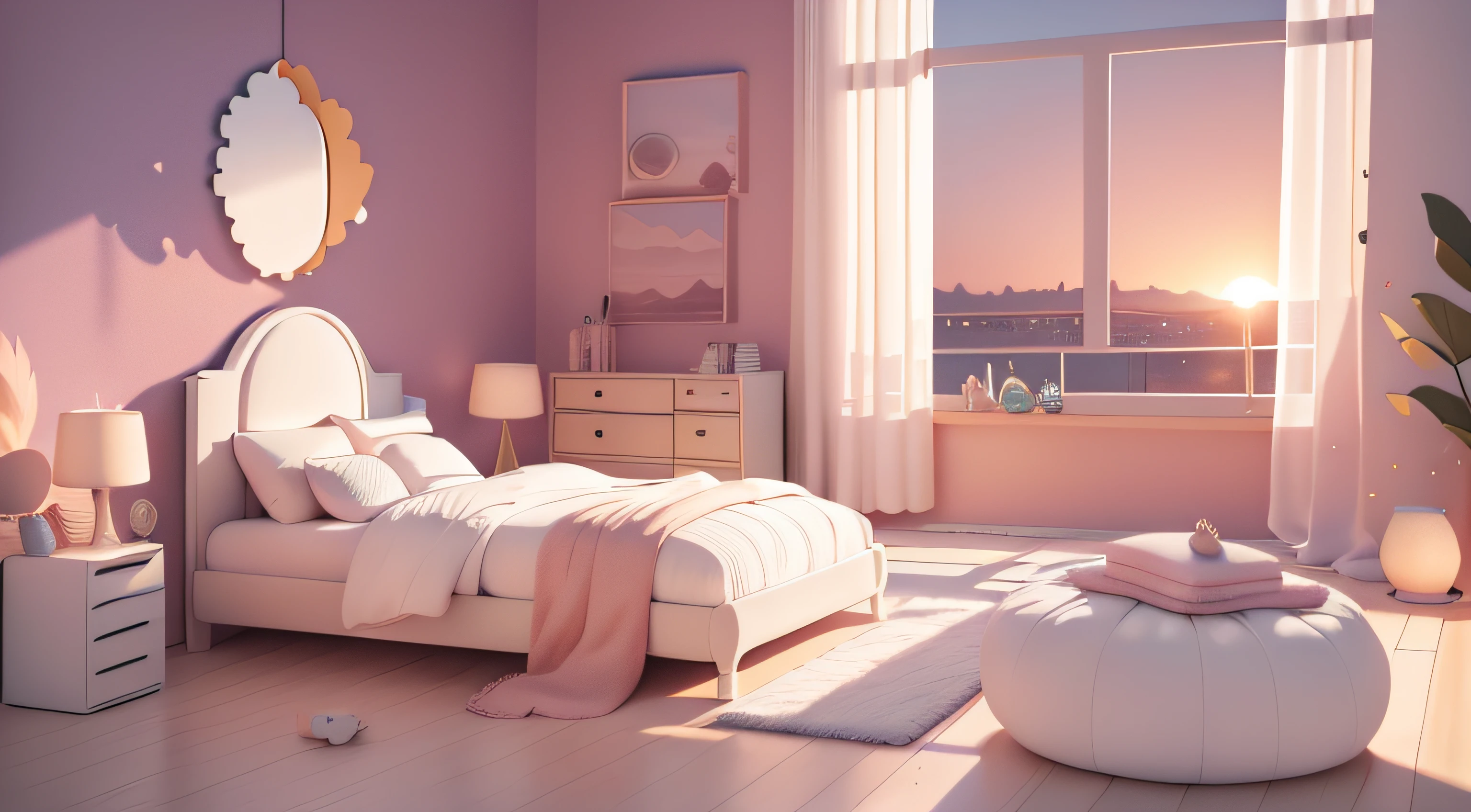 liveroom，sofe，hugging pillow，uniformity，Decorative style，Terrazzo，the setting sun，scenecy，inside a room，4K，tmasterpiece，A high resolution，extremly intricate）（realistically：1.4），3D clay rendering，white backgrounid，c4d