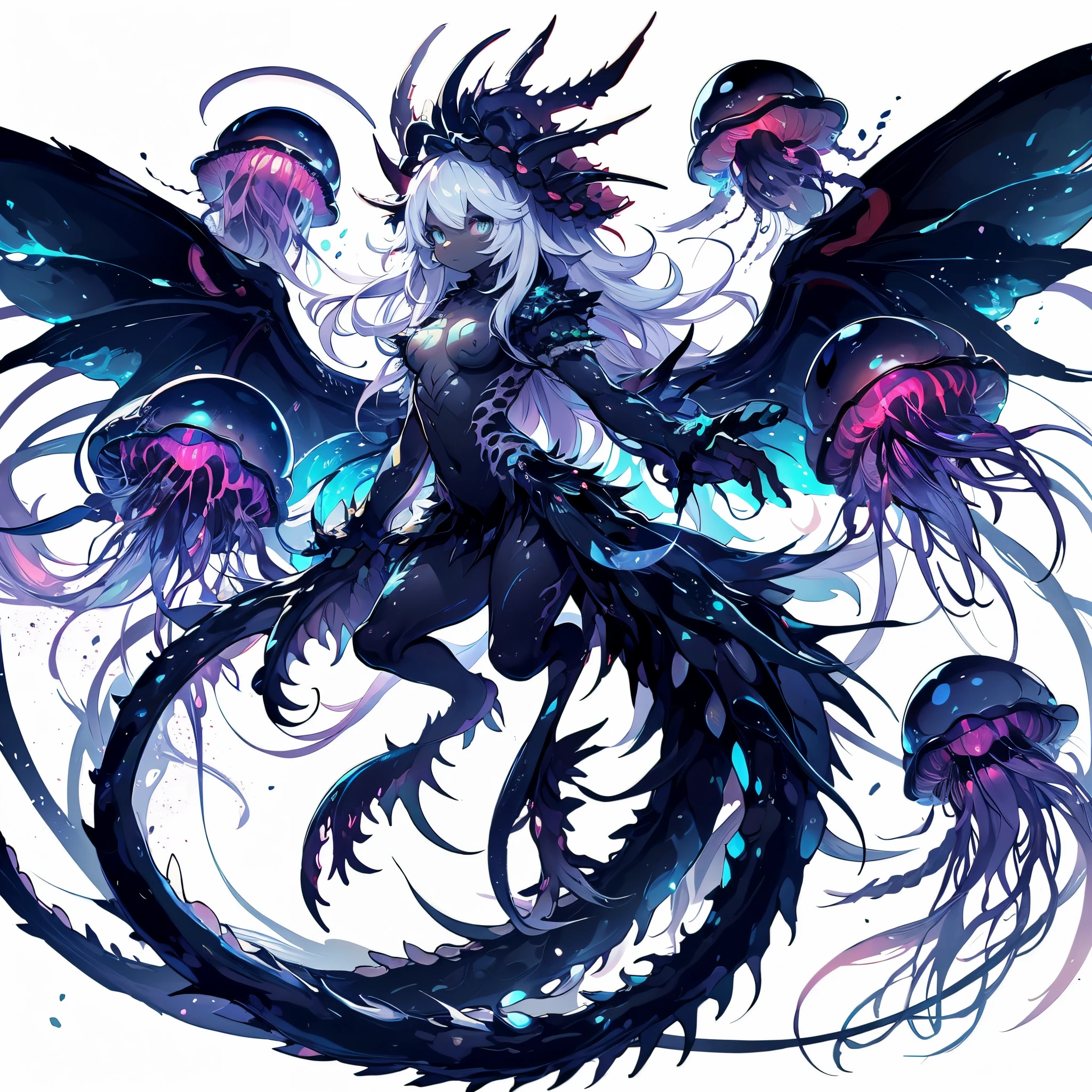 charybdis. Female Dragon. jellyfish and deep sea fish element. furryfemale. luminescent organ. anime style.