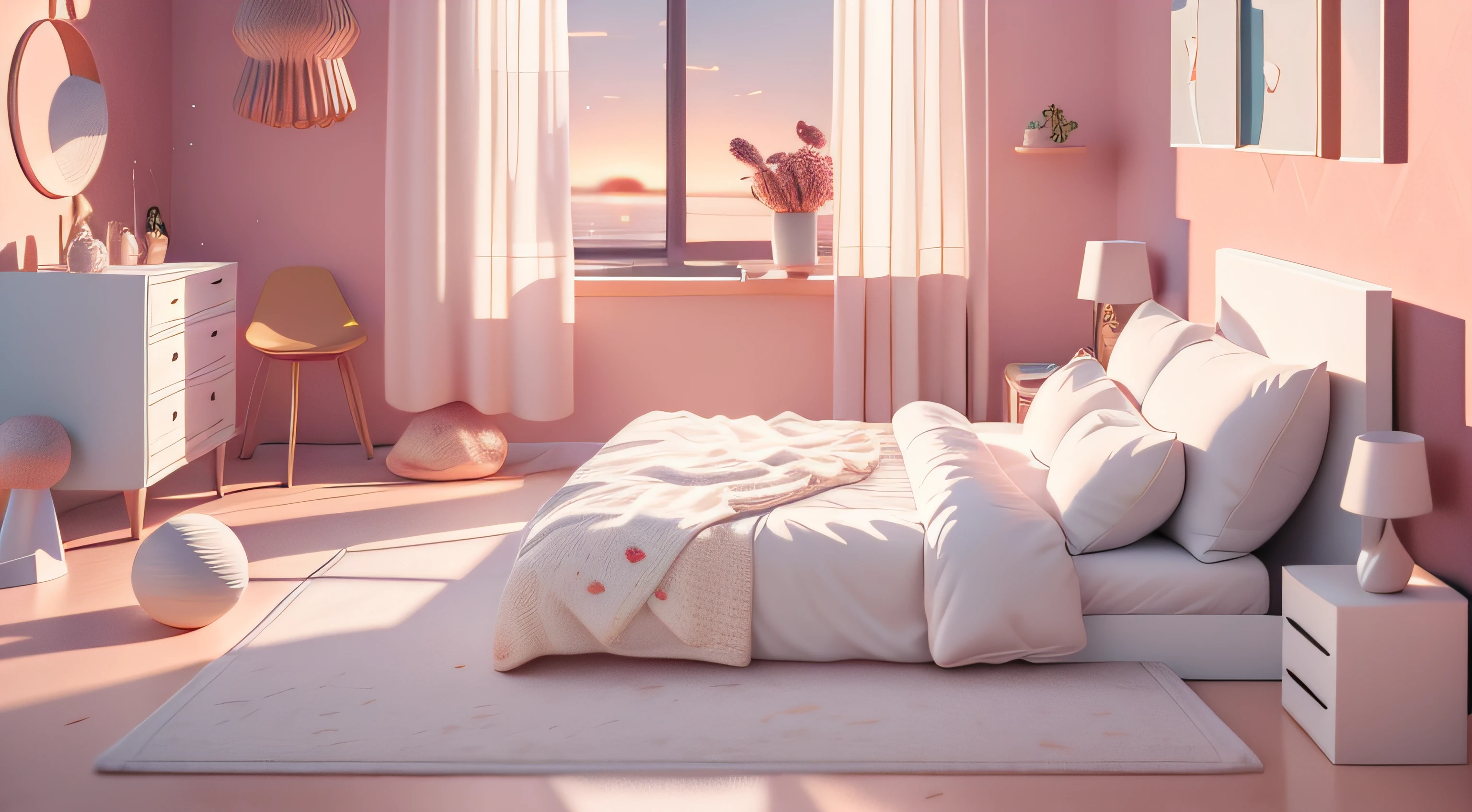 liveroom,sofe,hugging pillow,uniformity,Decorative style,Terrazzo,the setting sun,scenecy,inside a room,4K,tmasterpiece,A high resolution,extremly intricate)(realistically:1.4),3D clay rendering,white backgrounid,c4d