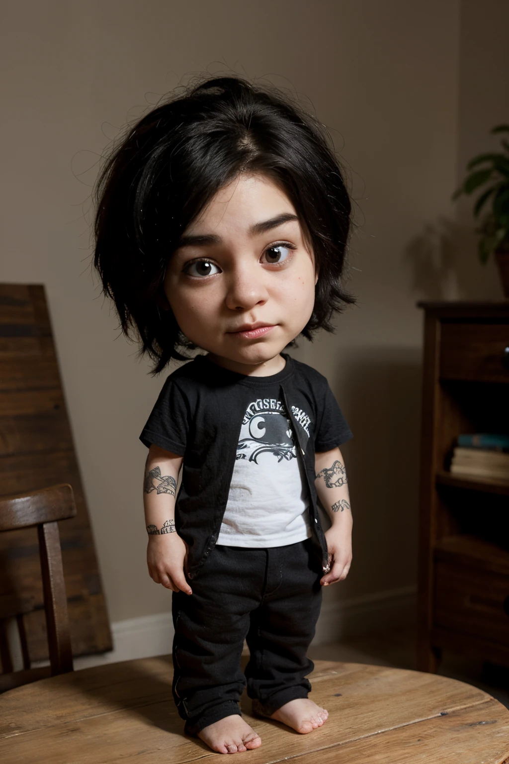 A cartoon style dreamworks trolls character that is shy with an emo style.