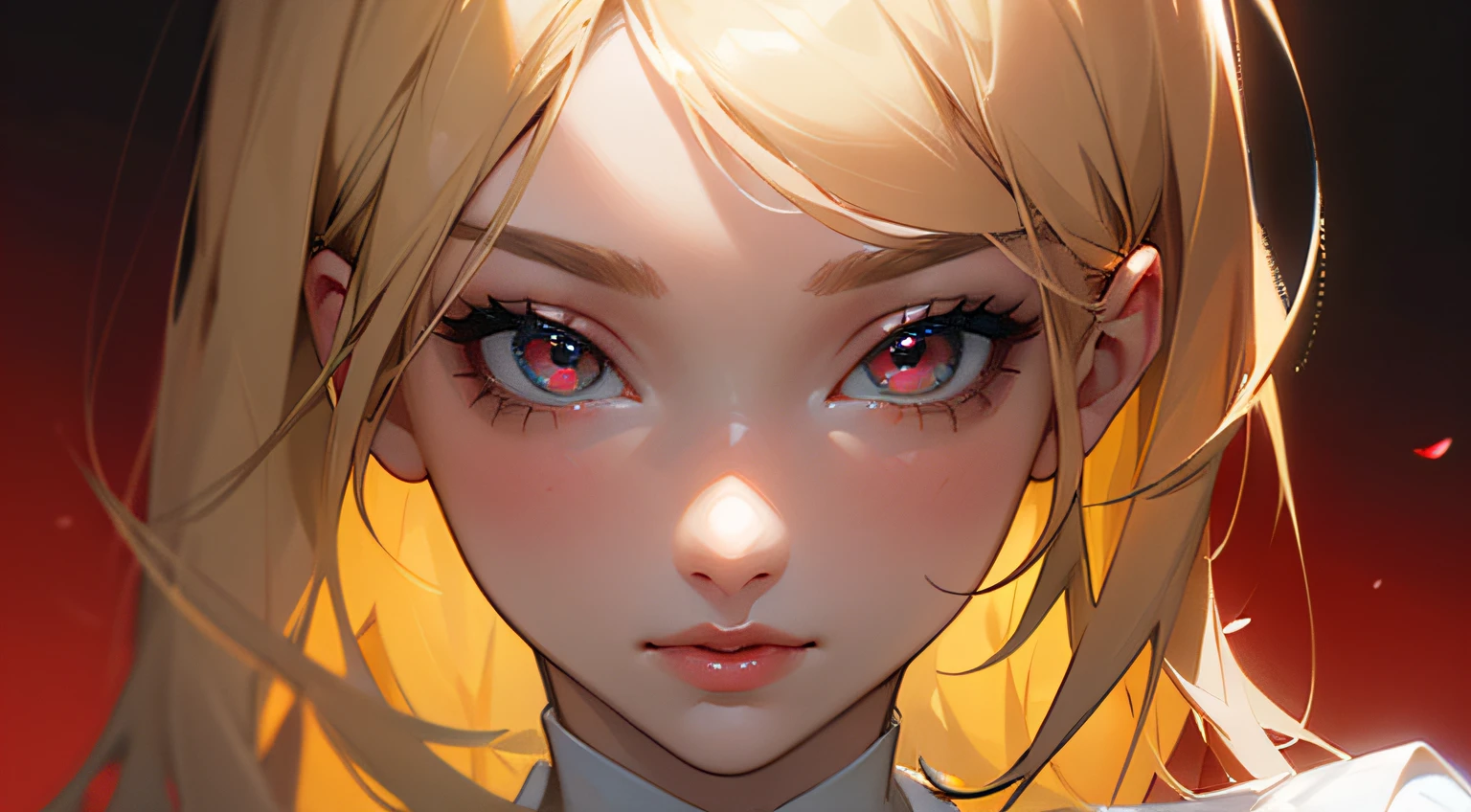La mejor calidad, Ultra detallado,realista:1.37,a portrait of the face of a 17-year-old female, blonde hair, red eyes, perfect face, perfect lips, perfect eyes, fine details
