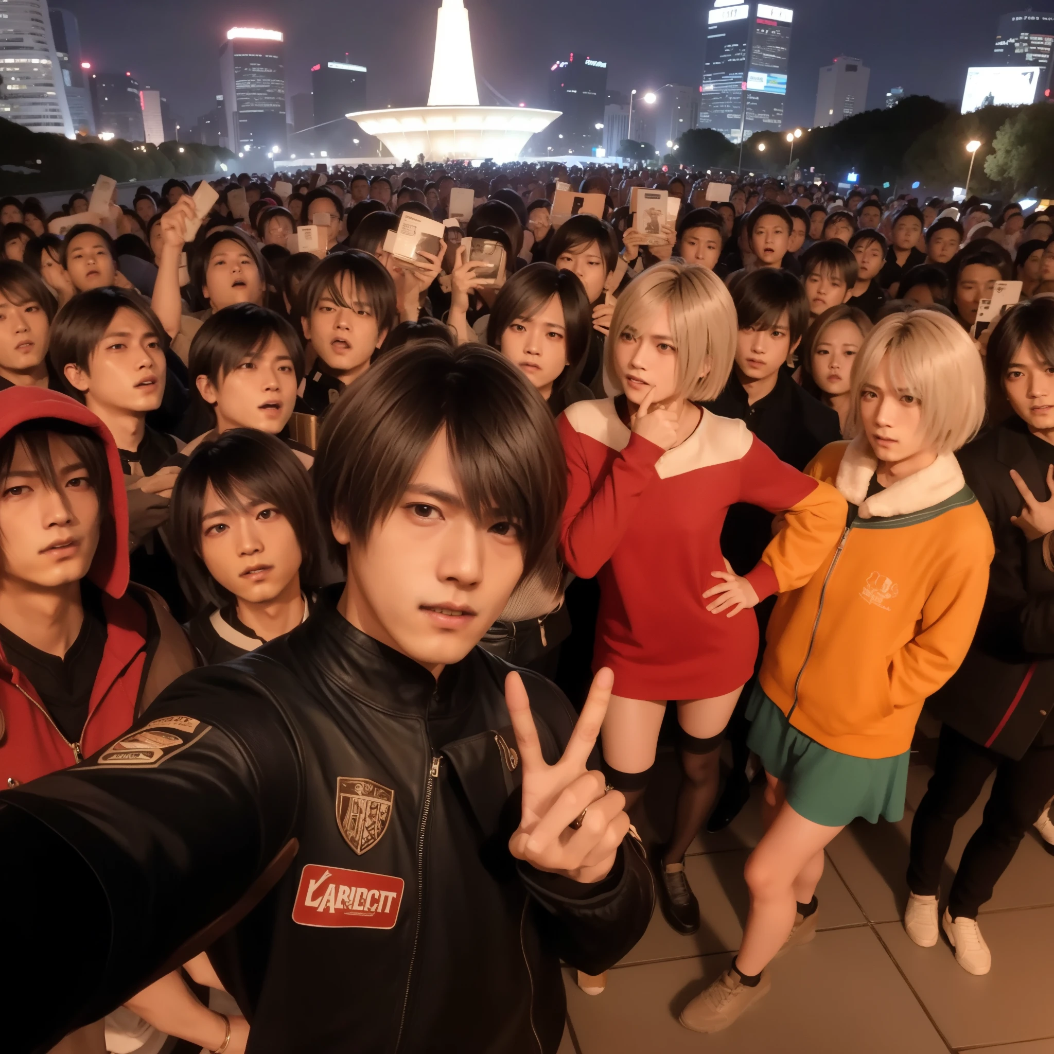 Leon Kennedy bangs hair, black jacket, happy experience , smile, looking at viewer
