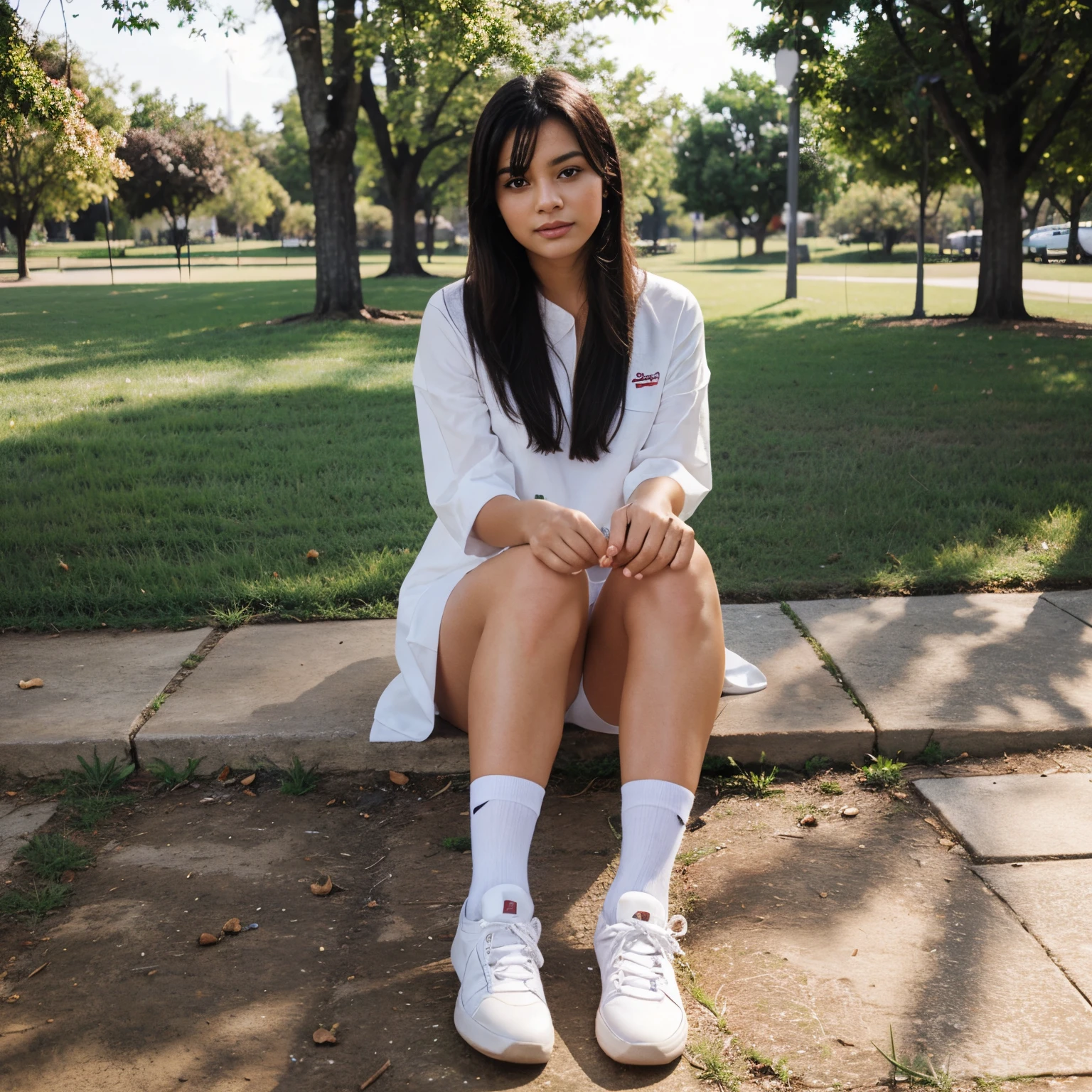 Beautiful girl sitting on the park