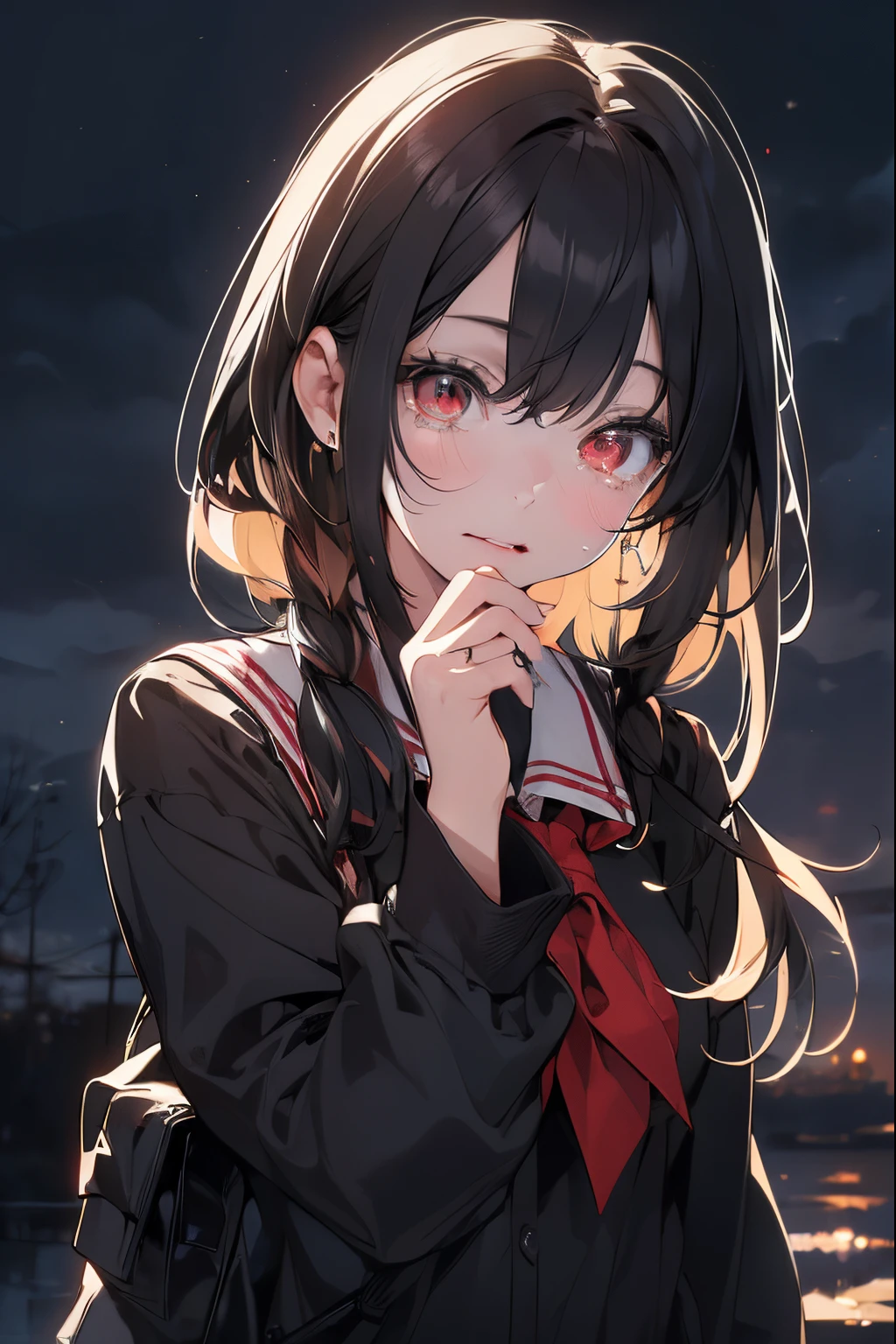 Anime girl with long hair and a red bow holding a book - SeaArt AI