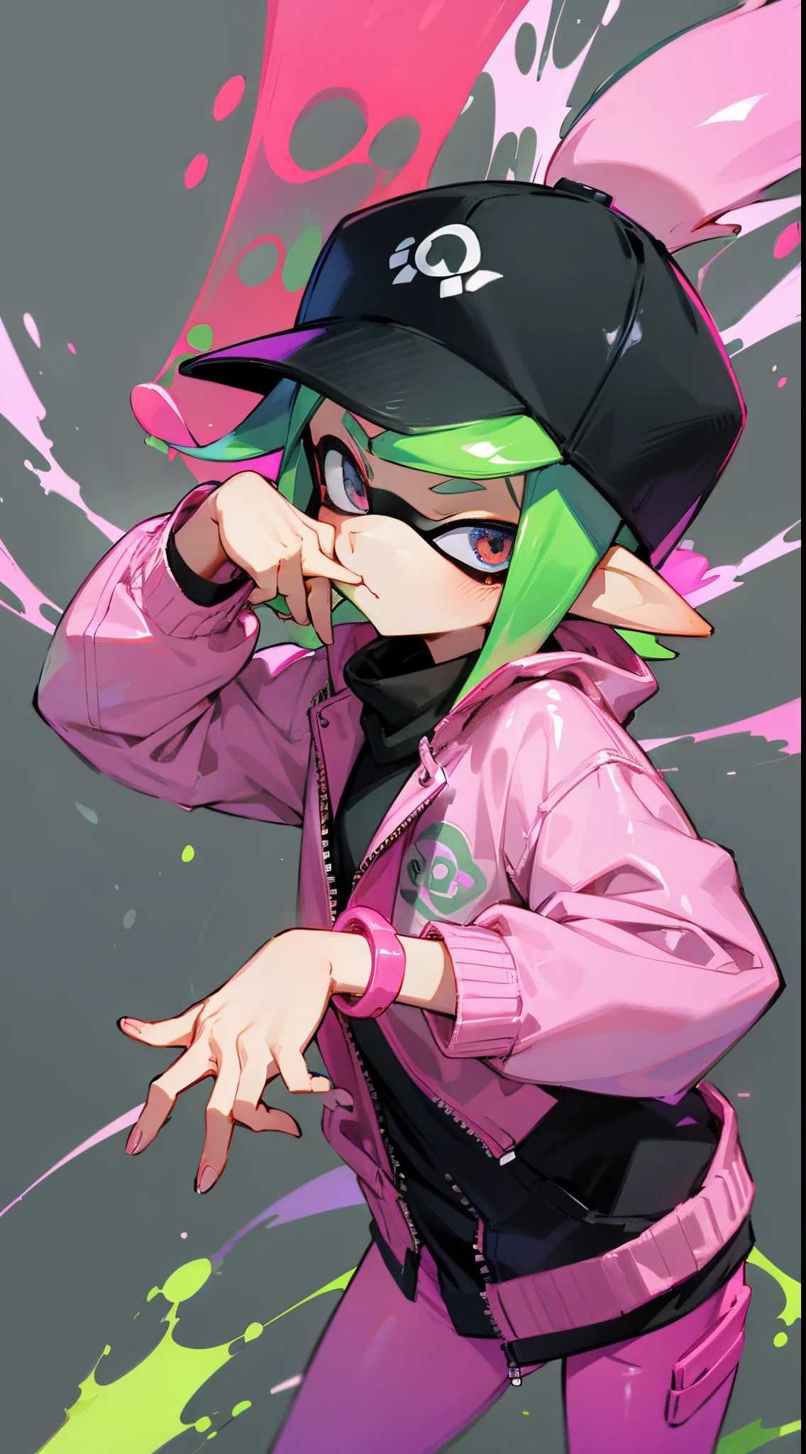 Splatoon 2，Inkling，pink geso，With spray charger，beginner clothes