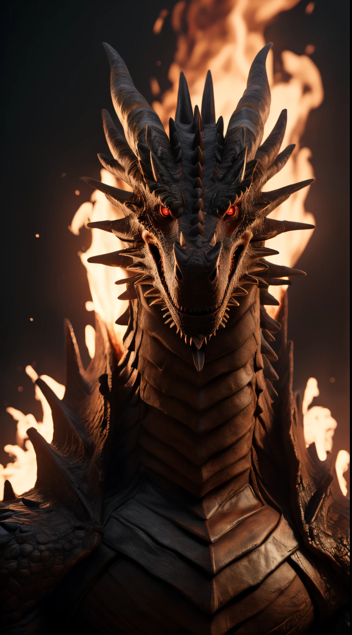 (best quality,16k,32k,highres,masterpiece:1.2),ultra-detailed,(realistic,photorealistic,photo-realistic:1.37),(The ultimate Orochi dragon) glowing red eyes realistic fire background of totally destroyed mountain alone looking at the camera serious expression.