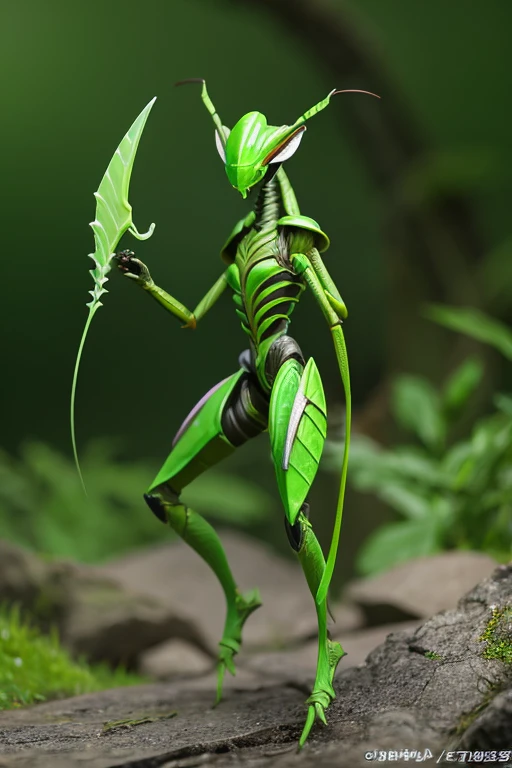 horor, insects, Green Alien, full-body view, plein air, Fantasy, actionpose, praying mantis, the sickle is sharp, tussock