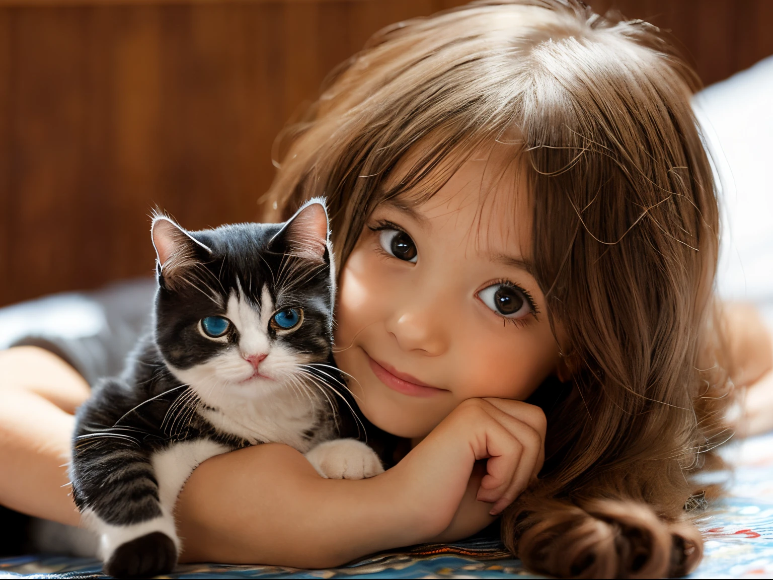 Cute  girl，long whitr hair，k hd, and a scottish fold cat.