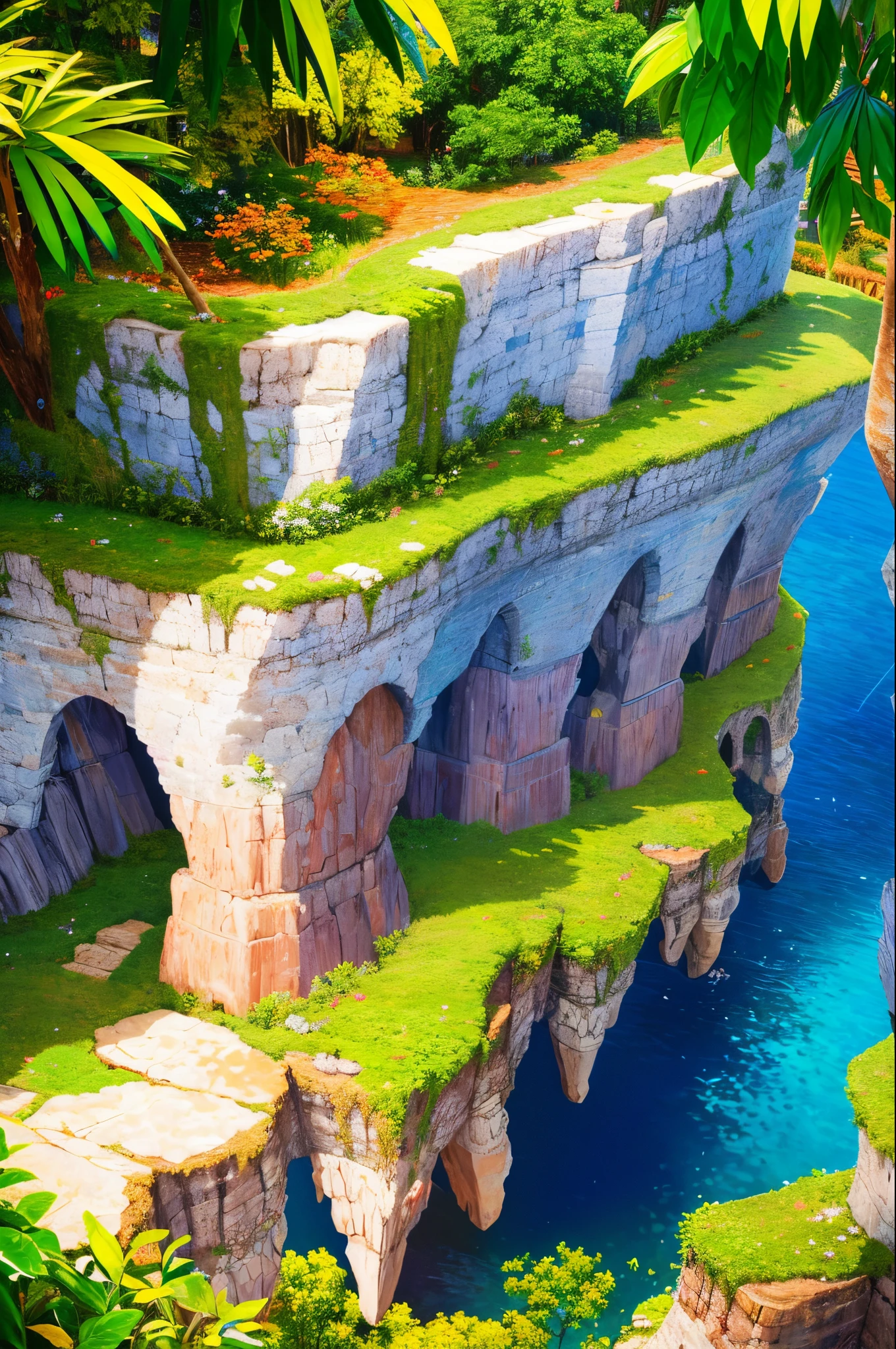 (um projeto de artista de um castelo flutuante na terra flutuante e floresta e fonte no ar, acima das nuvens e trovoadas)1.4, scenic view, scenecy, Sem humanos, A fantastic magical world, (best quality), (master part:1.Hotorealista:1.36), (Realistic), ultra-detalhado,, fundo do detalhe,,