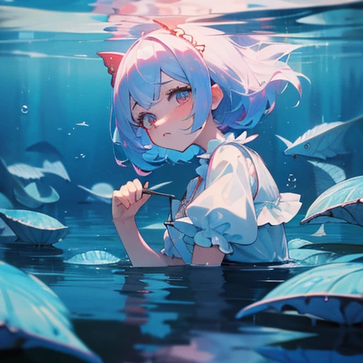 The siren, Melanie Martinez, lake, bloody waters, death stare from water, shimmering scales,