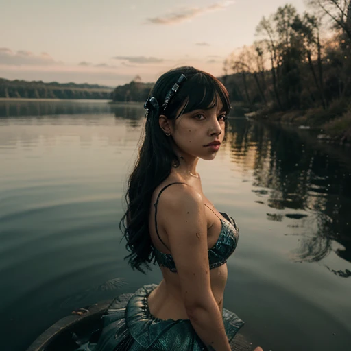 The siren, Melanie Martinez, lake, bloody waters, death stare from water, shimmering scales,
