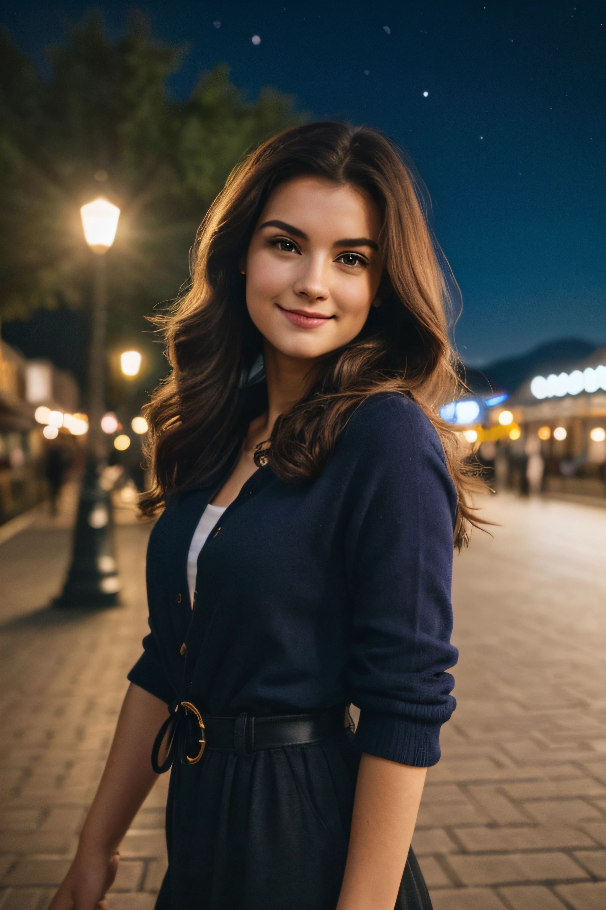 Low angle, night photography, at the Vancouver shore, under a starry sky,
1 gorgeous woman,
23 ans, 
subtle smile, 
flirts with the camera,
she’s a model,  pose, 
(European girl:1.2), (random hair:1.3),
(Realistic hair:1.2),
(realistic eyes:1.2),
(Beauty face:1.erfect body, 
perfect hands, perfect clothes,
Kodak gold 200, 
National Geographic style, 
Best quality, ultra highres, (photoreallistic:1.4), 8k,