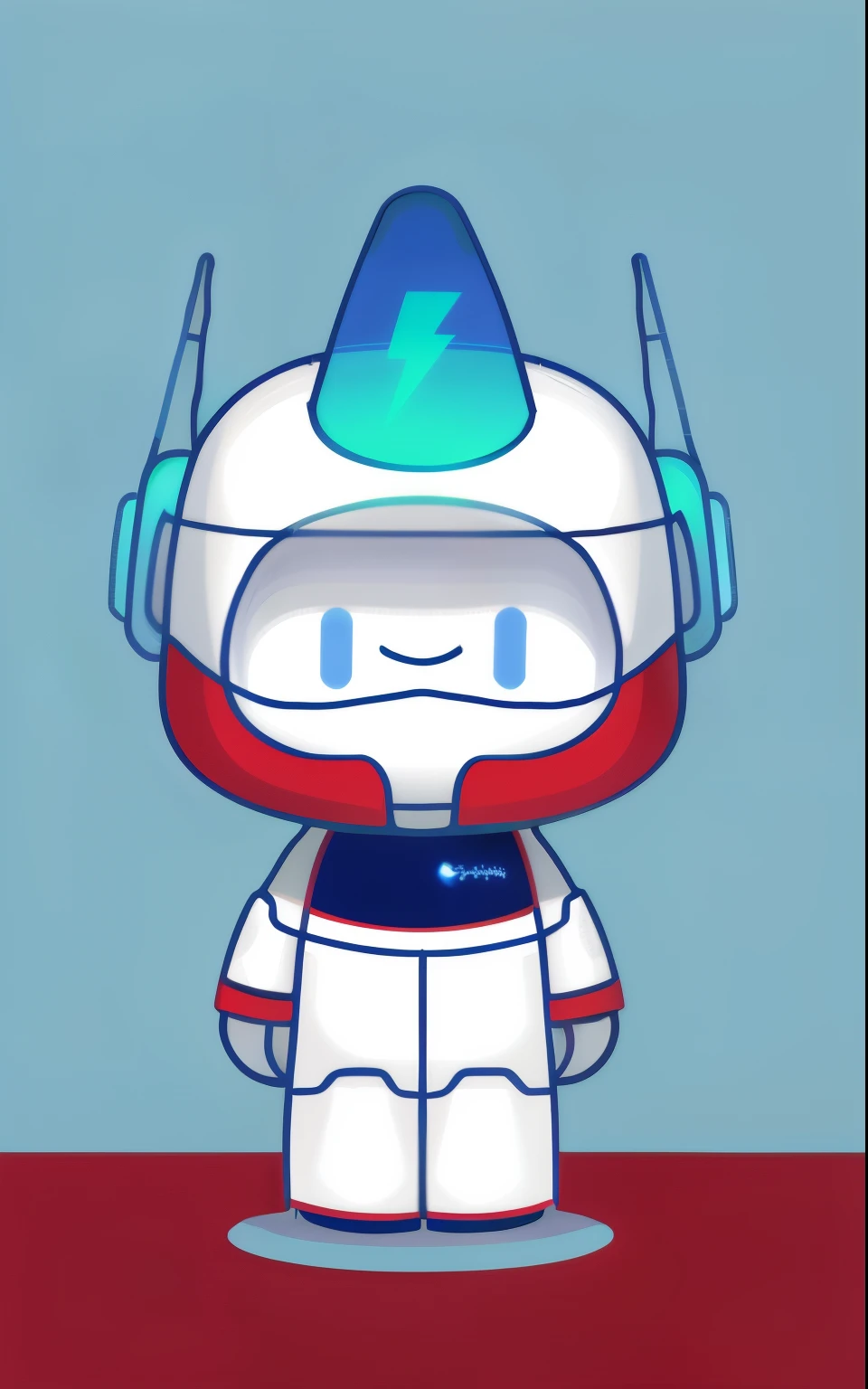 Character of caucasian astronaut wearing red and blue helmet, Cute humanoid robot, Cute robot, friendly humanoid robot, friendly humanoid cyber robot, the most advanced humanoid robot, cute character, Little astronaut, A side view of future programmers, full body mascot, portrait of an ai astronaut, white robot, Cute and friendly robot, Beautiful robot character design