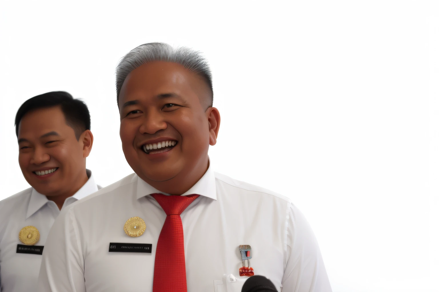 smiling man in white shirt and red tie standing next to two men, mutahar laughing, lokah samastah sukhino bhavantu, he smiling, h. kyoht luterman, with a happy expression, anton, academy headmaster, ramil sunga, official photo, henry ascensio, it idn't greasy, andy worhol