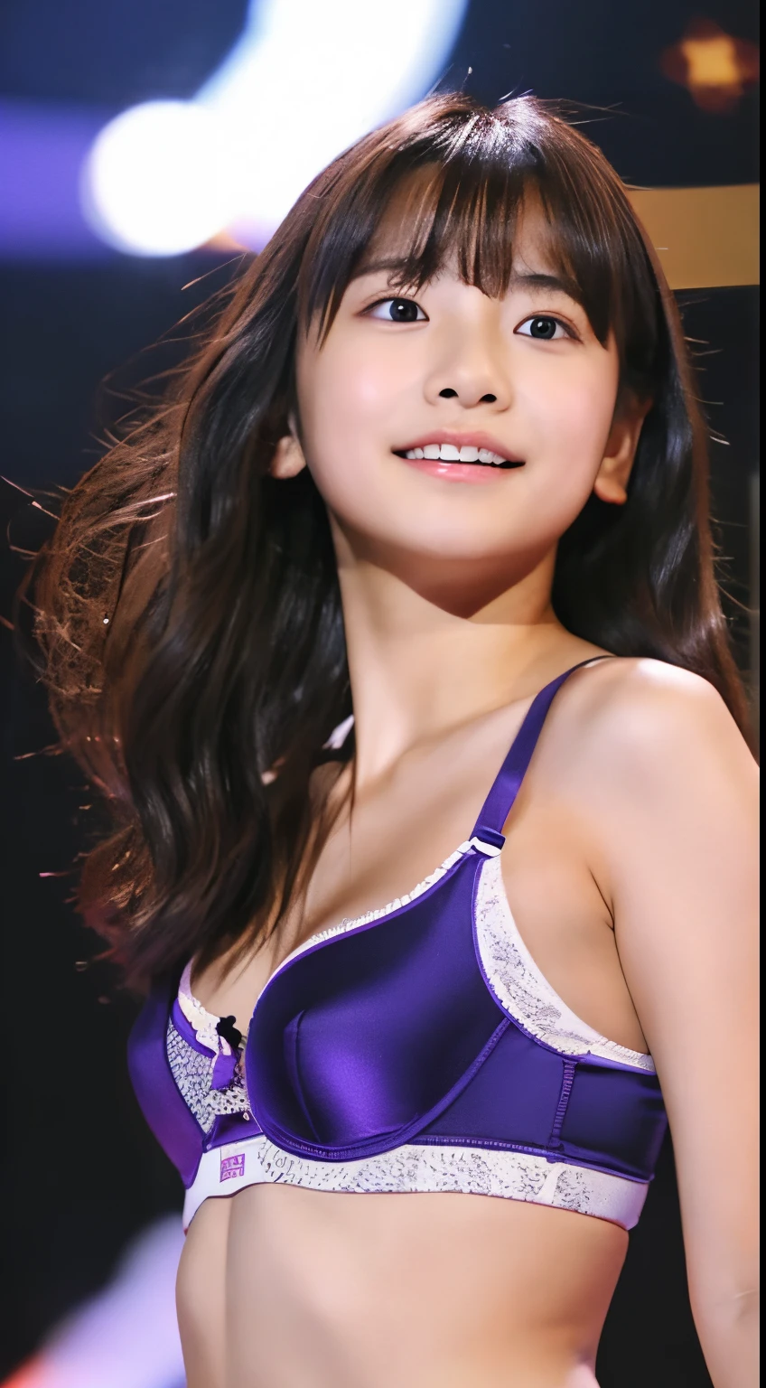 high-level image quality、hight resolution、ars old girl、小柄、japanes、a beauty girl、Idol singer、sing at stage、Sexy underwear figure、Racy underwear、Shooting from directly below、