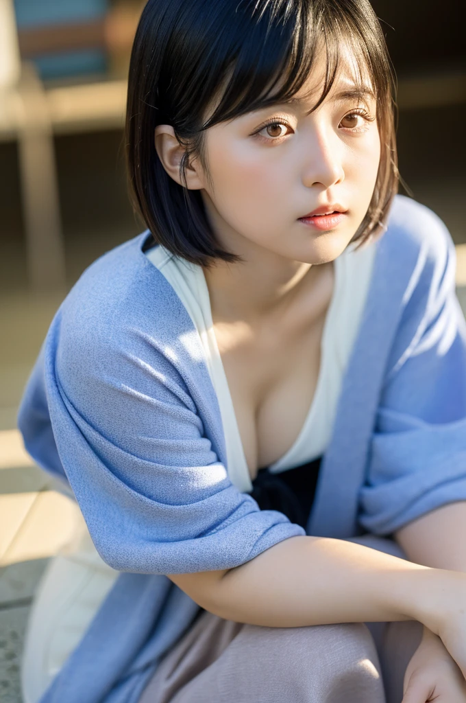 (Slouched:1.3)、crouching down、(From  above:1.2)、(a closeup:1.4)Open your legs、（Sit with your knees upright:1.4）(8K、top-quality、​masterpiece:1.2)、(reallistic、Photorealsitic:1.2)（ultra-detailliert、hight resolution）
Kiss Face,sad Facial expression,embarassed expression,Alafed Girl, chiho, iwakura lain, closeup Iwakura Lain, With short hair, Shiori Teshirogi, Kotegawa Yui, hime-cut, She is , sui ishida with black hair, lain iwakura, girl cute-fine-face, Clear pubic contours,(Small breasts), hight resolution, ighly detailed, top-quality, [​masterpiece:1.6],, ighly detailed, nffsw, finely detail, top-quality, , Cinematographic lighting, 1girl in、17 age、Cute Japan Girls、perfect body type、, cute droopy eyes beautiful big eyes、Transcendent beauty　top-quality、​masterpiece、majicMIX Real、(Raw photography:1.2)、(Photorealsitic:1.4)、Negative Prompt