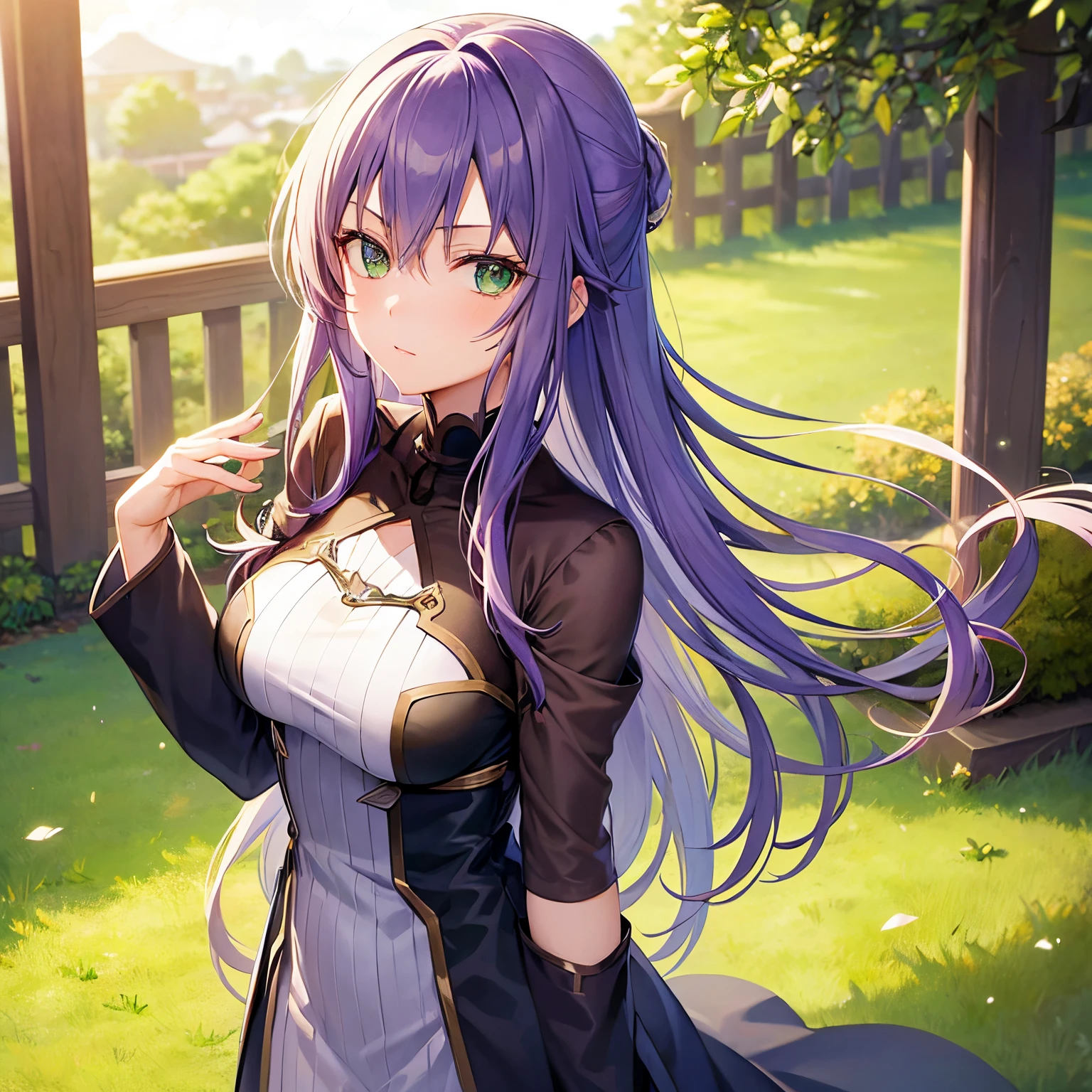 A beautiful girl with violet hair and green eyes with asuna sword art online