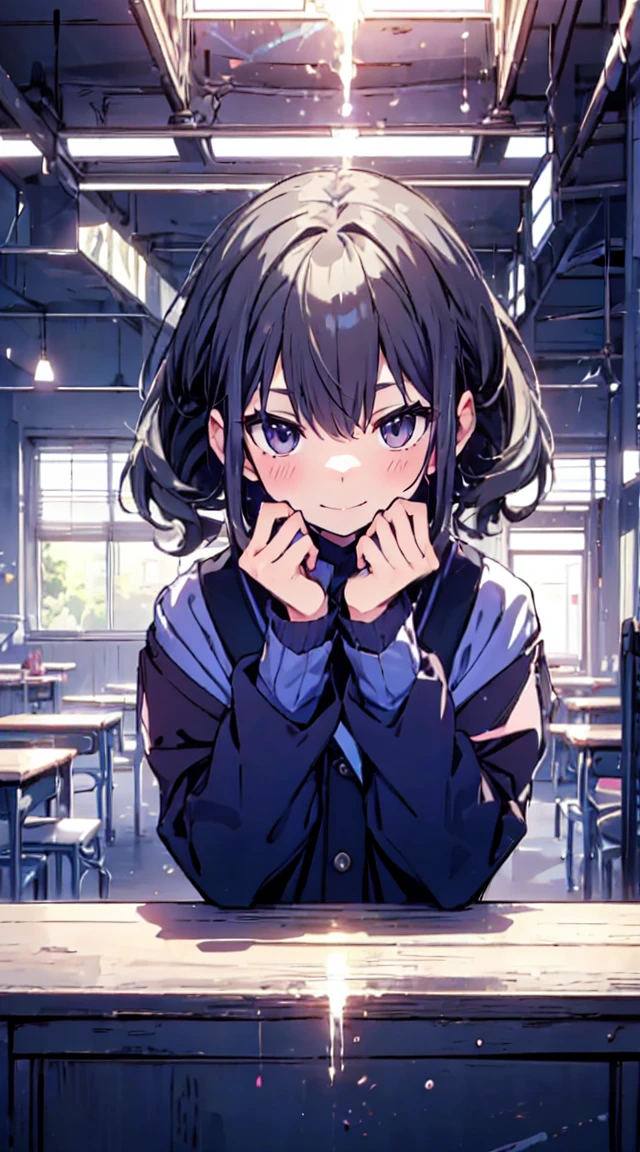 masutepiece, Best Quality,Illustration, Wallpaper, ultra -detail, 1little girl、♡、Futomo、Poses in motion、soft smiling、in school uniform
