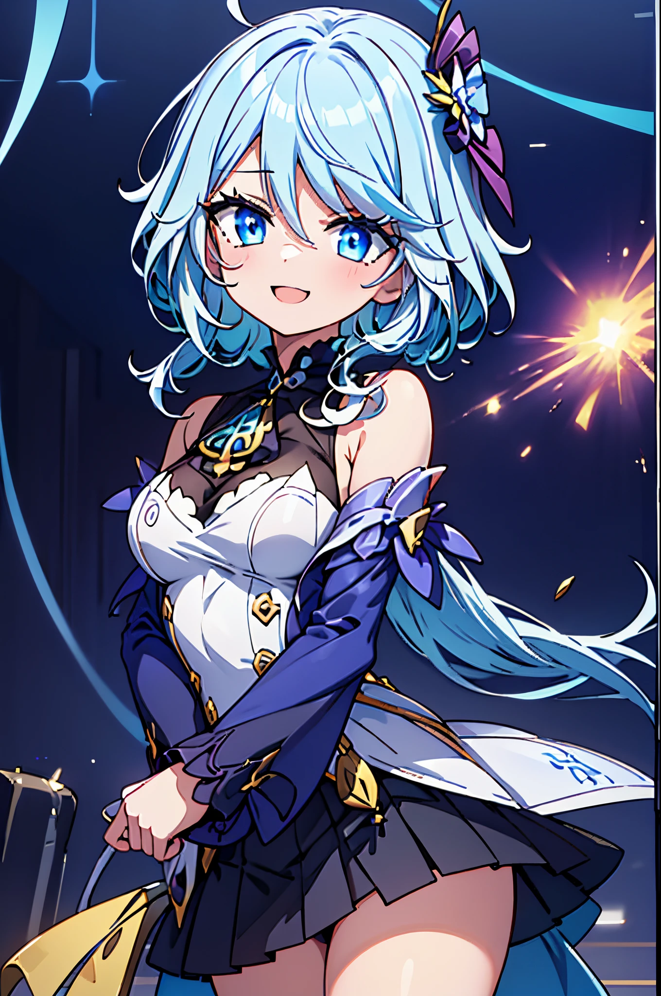 1girl, masterpiece, best quality, furina,genshin impact, cute, smile, white hair, blue hair,tear shaped pupils
