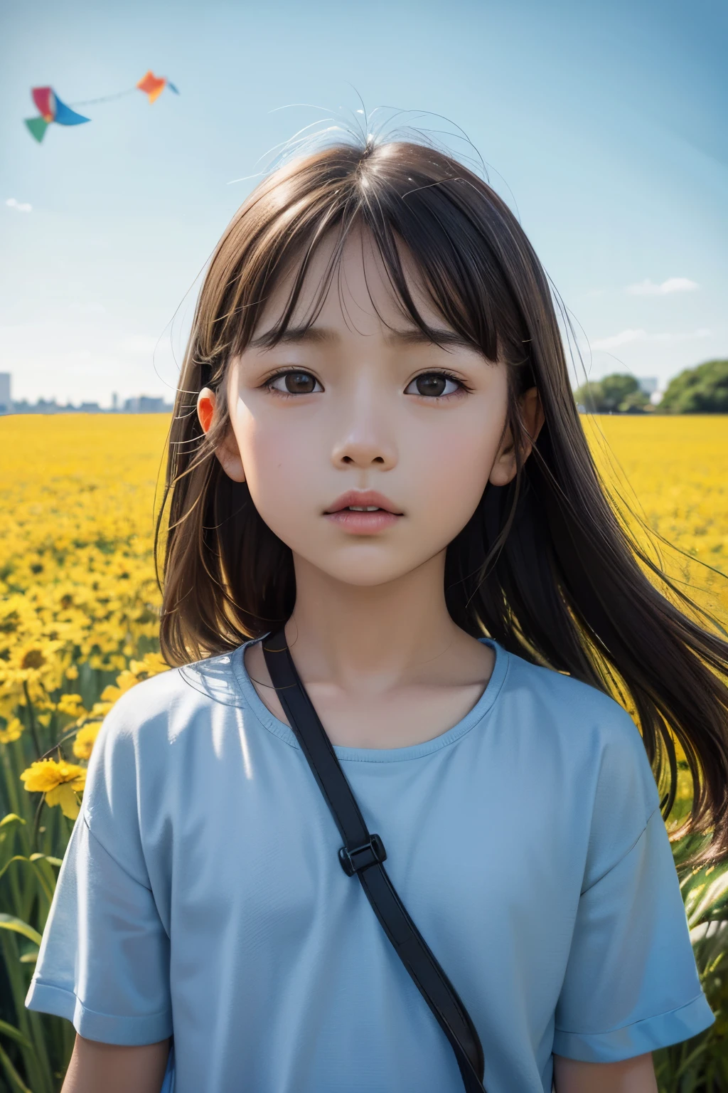 a close up of a looking at a kite in a field, a poster inspired by Ding Yunpeng, trending on cg society, happening, spring theme, 中 元 节, spring early, 千 葉 雄 大, trending on cgstation, perfect spring day with, spring day, sprong season, spring season city --auto