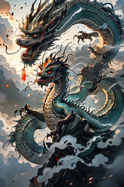 masterpiece, 
best quality, ultra-detailed, photorealistic, extremely delicate, 
(Chinese Dragon:1.2), long body, flying, 
roaring, breathing flames, 
dynamic angle, intense angle, cinematic lighting,