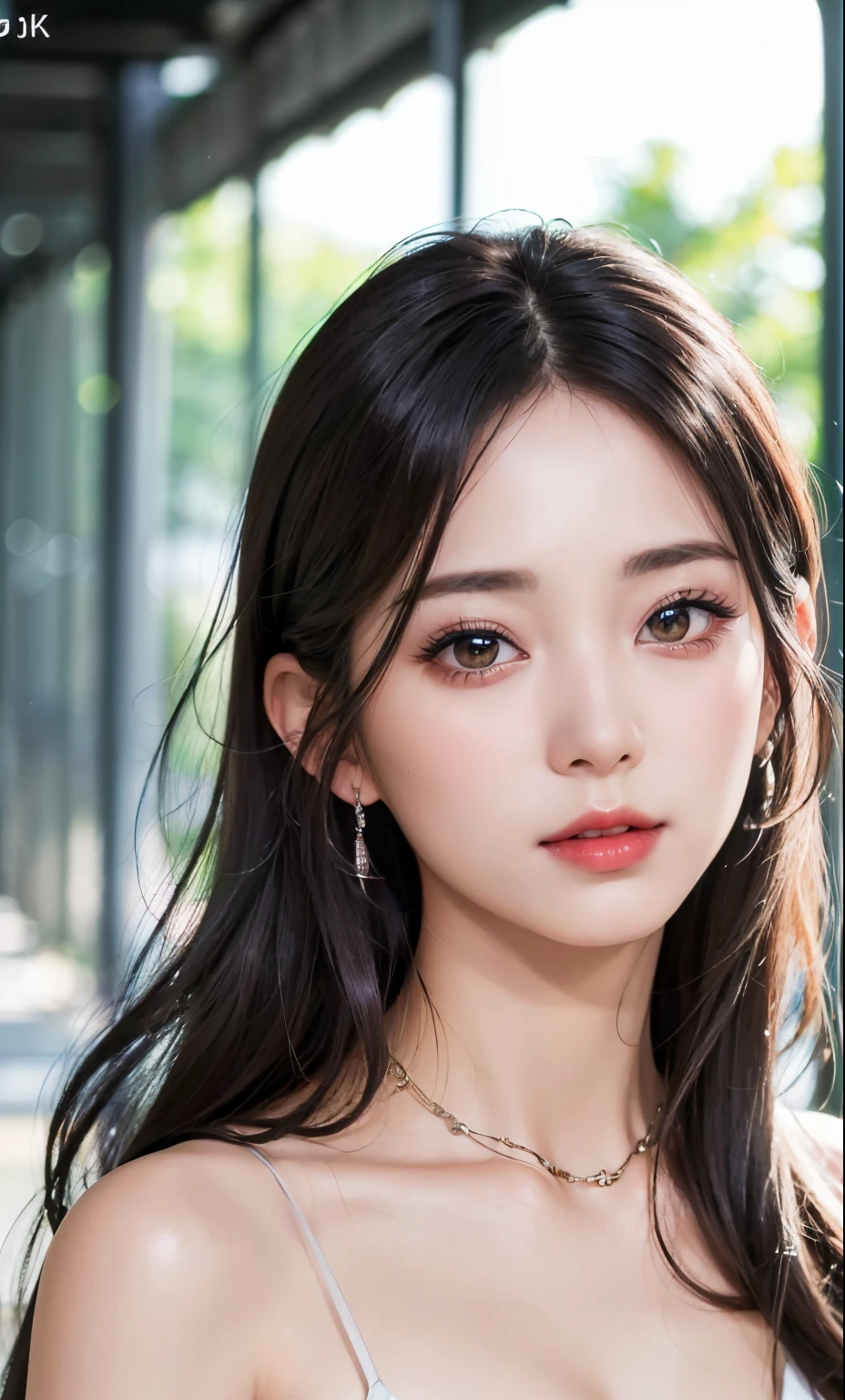 (8K、raw 、Photorealsitic:1.25)、(lipgloss、Eye lashes、Shiny face、shinny skin、best qualtiy、超A high resolution、depth of fields、chromatic abberation、Caustics、Wide range of lighting、Natural Shading、Kpop Idle) The viewer looks calm and goddess-like with a sense of happiness、