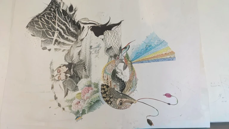 This  a story about a girl who yearns for a free and colorful world who  imprisoned and restrained.，This  an illustration，Used twisted lines，I wish there were more lines